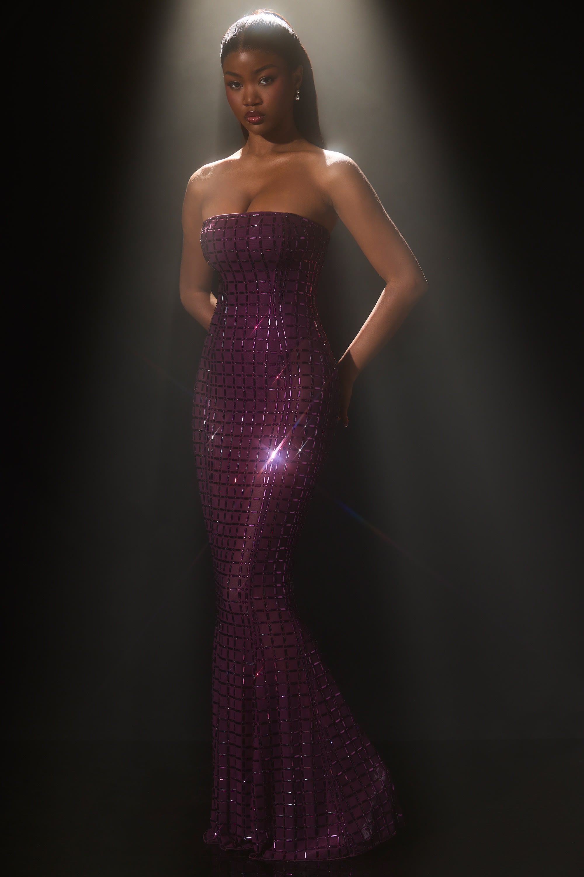 Embellished Strapless Gown in Deep Purple