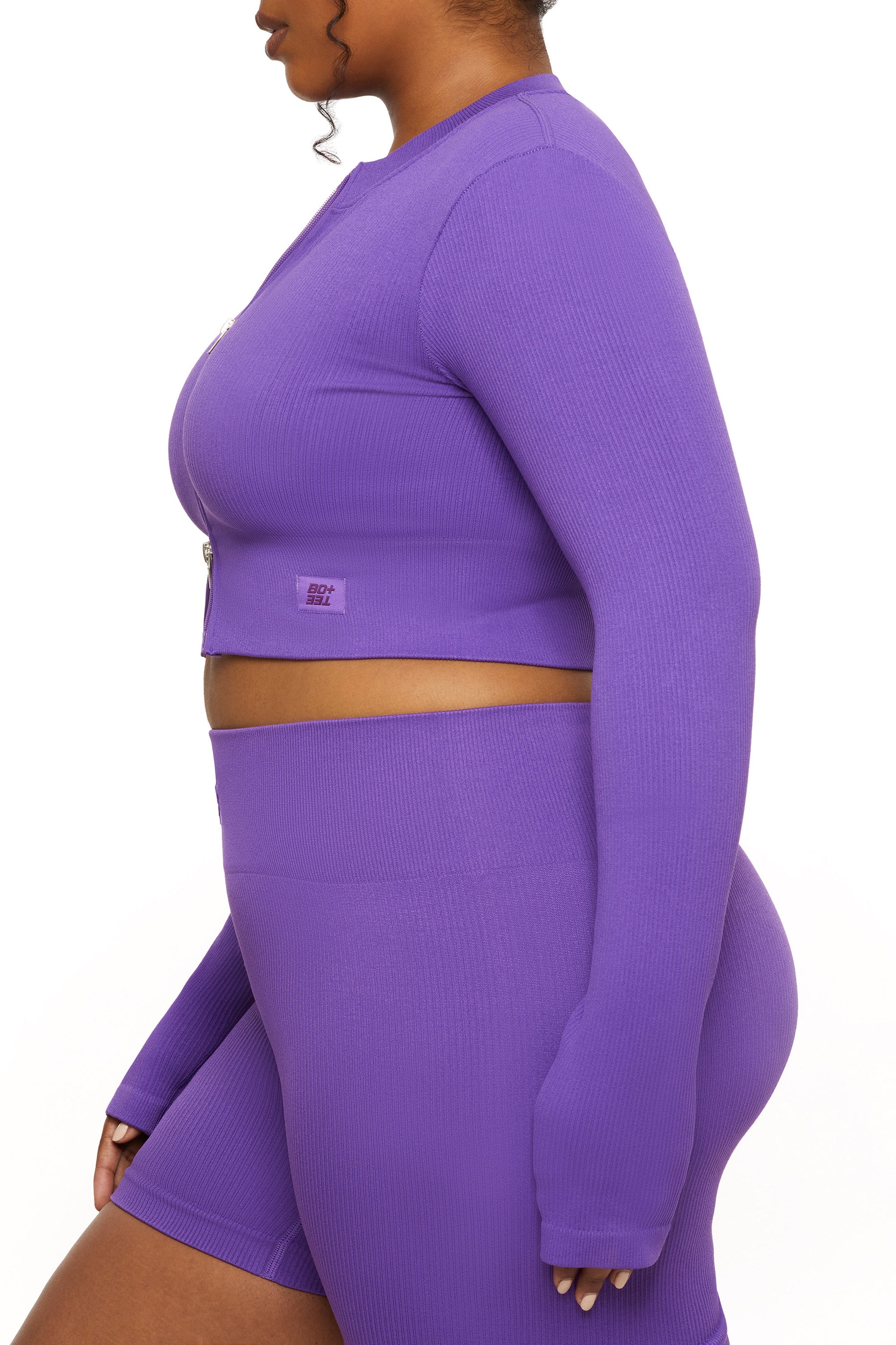 Long Sleeve Zip Crop Top in Purple