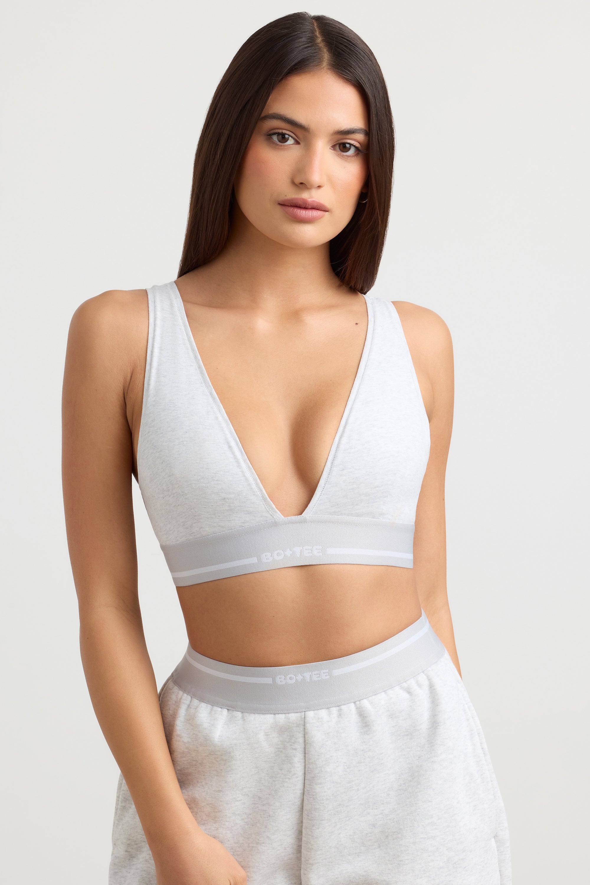 Plunge-Neck Crop Top in Grey Marl