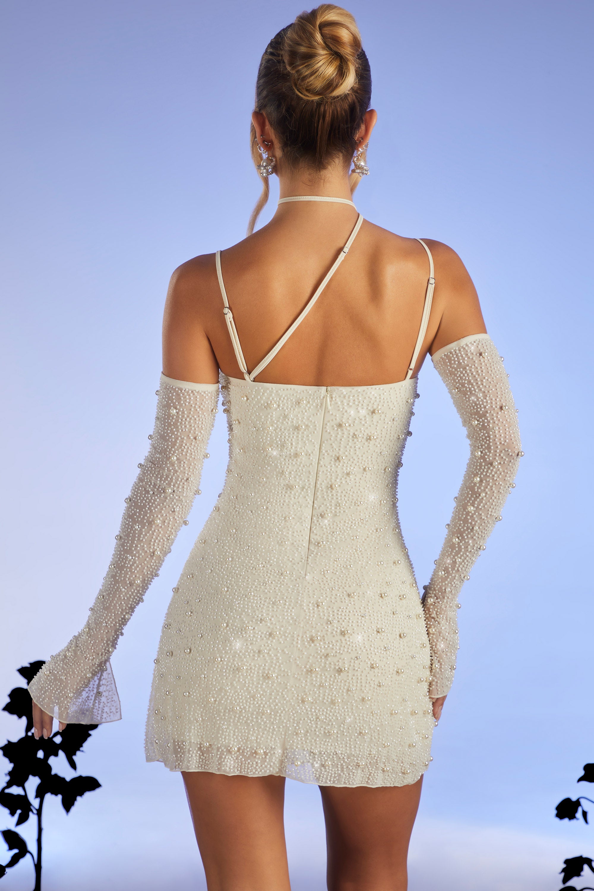 Embellished Asymmetric Corset Mini Dress in Ivory