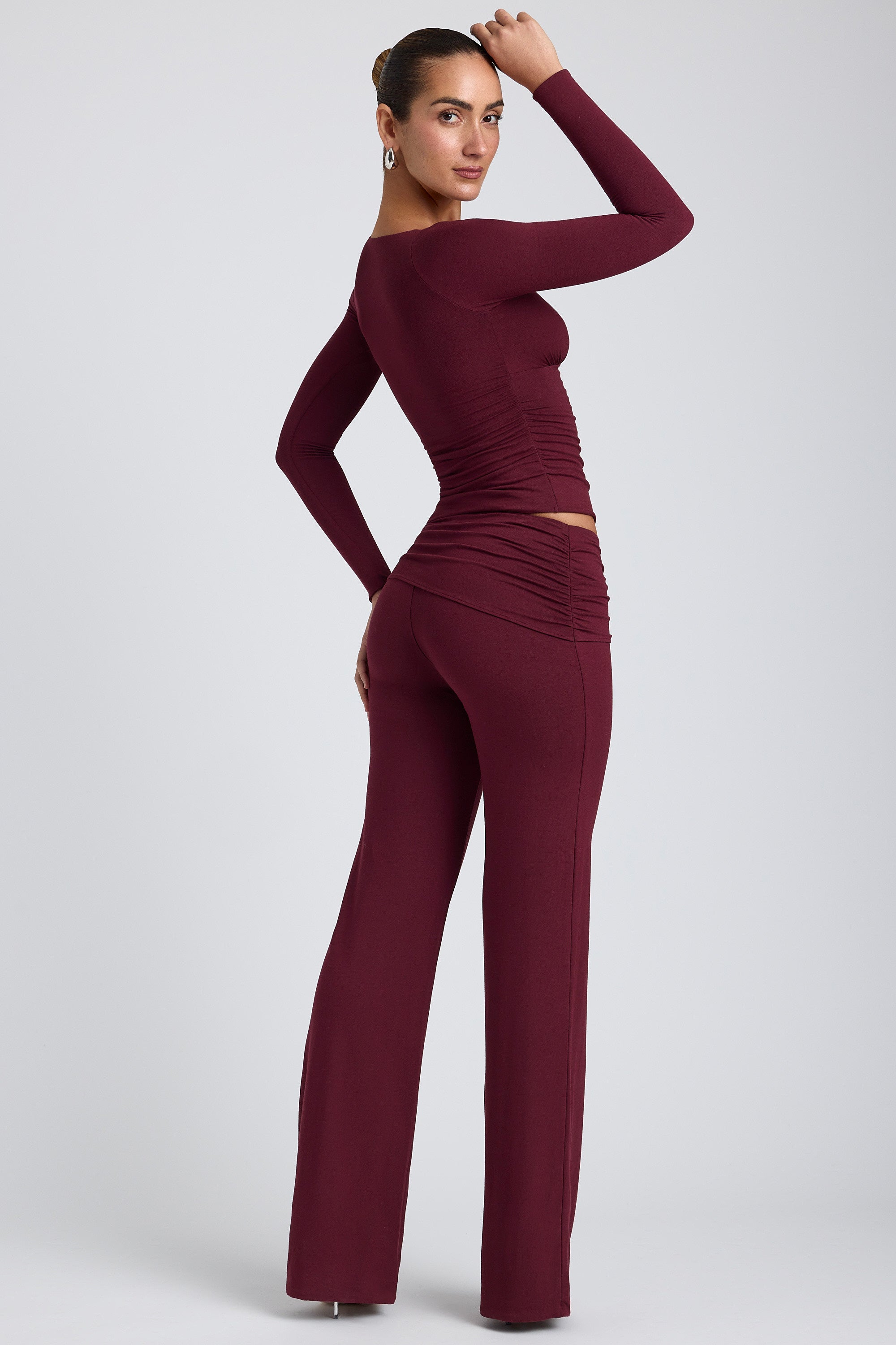 Modal Ruched Long-Sleeve Top in Plum