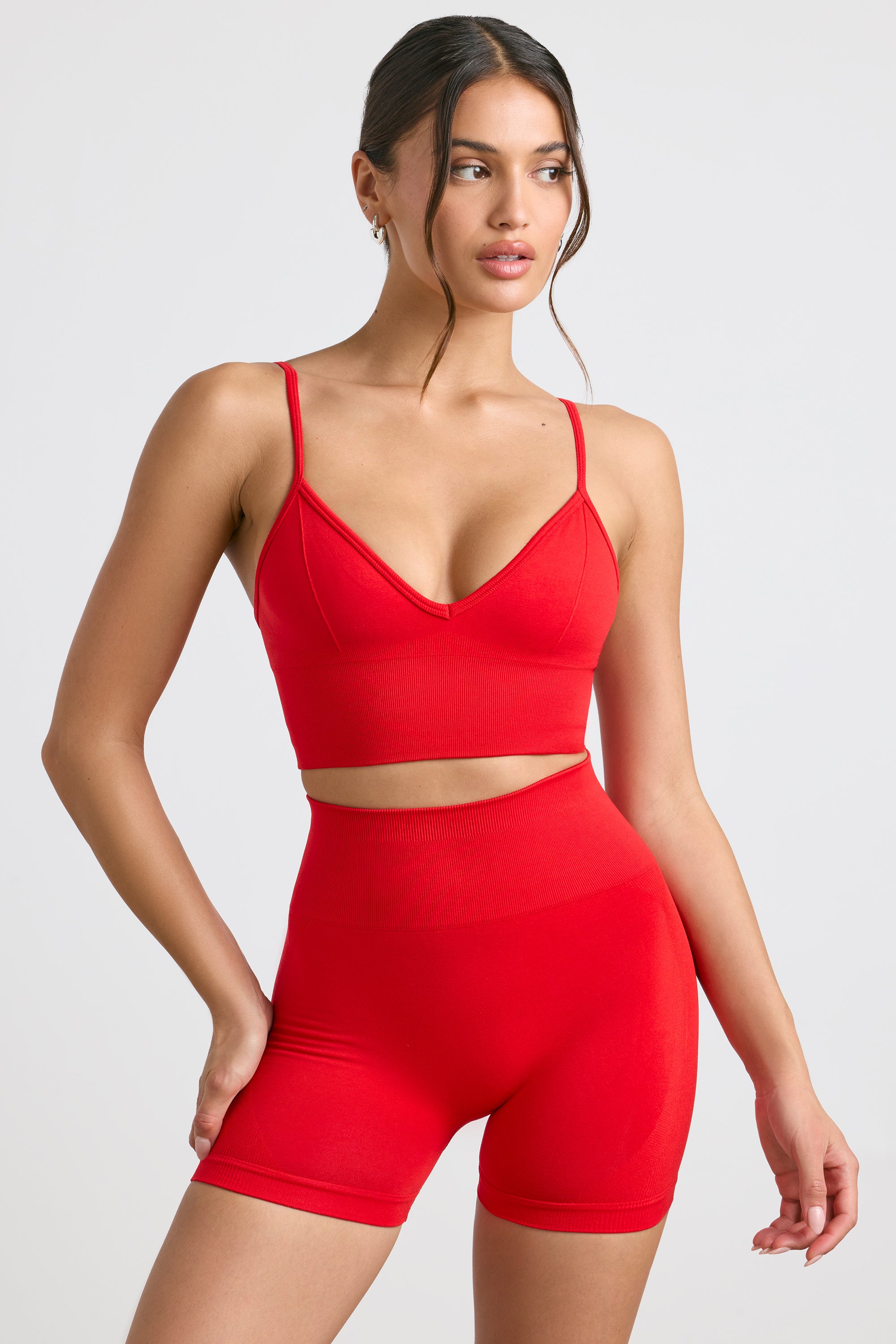 High-Waist Define Luxe Mini Shorts in Red