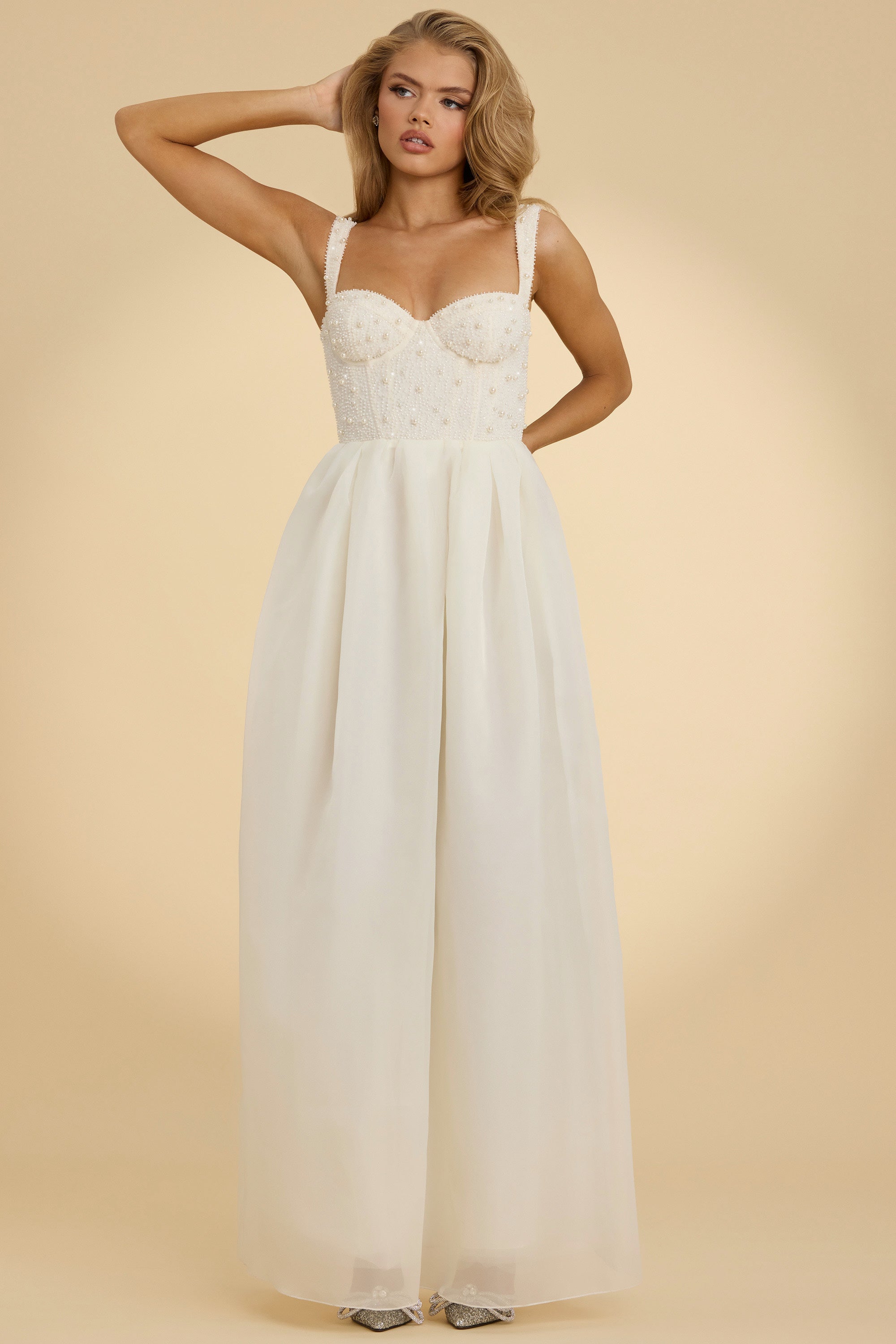 Corset Organza Maxi Dress in White