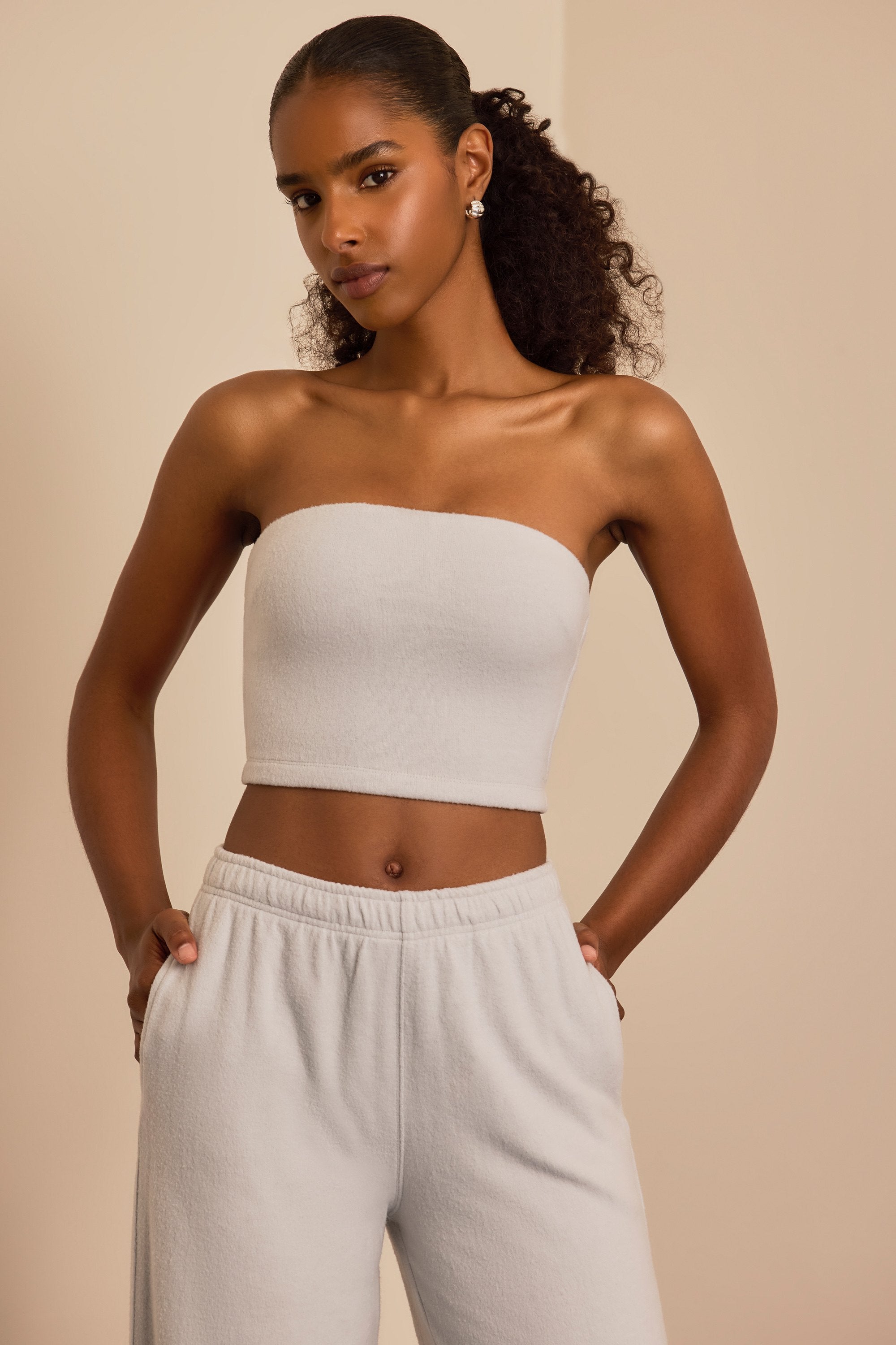 Brushed Jersey Bandeau Top in Fog Grey