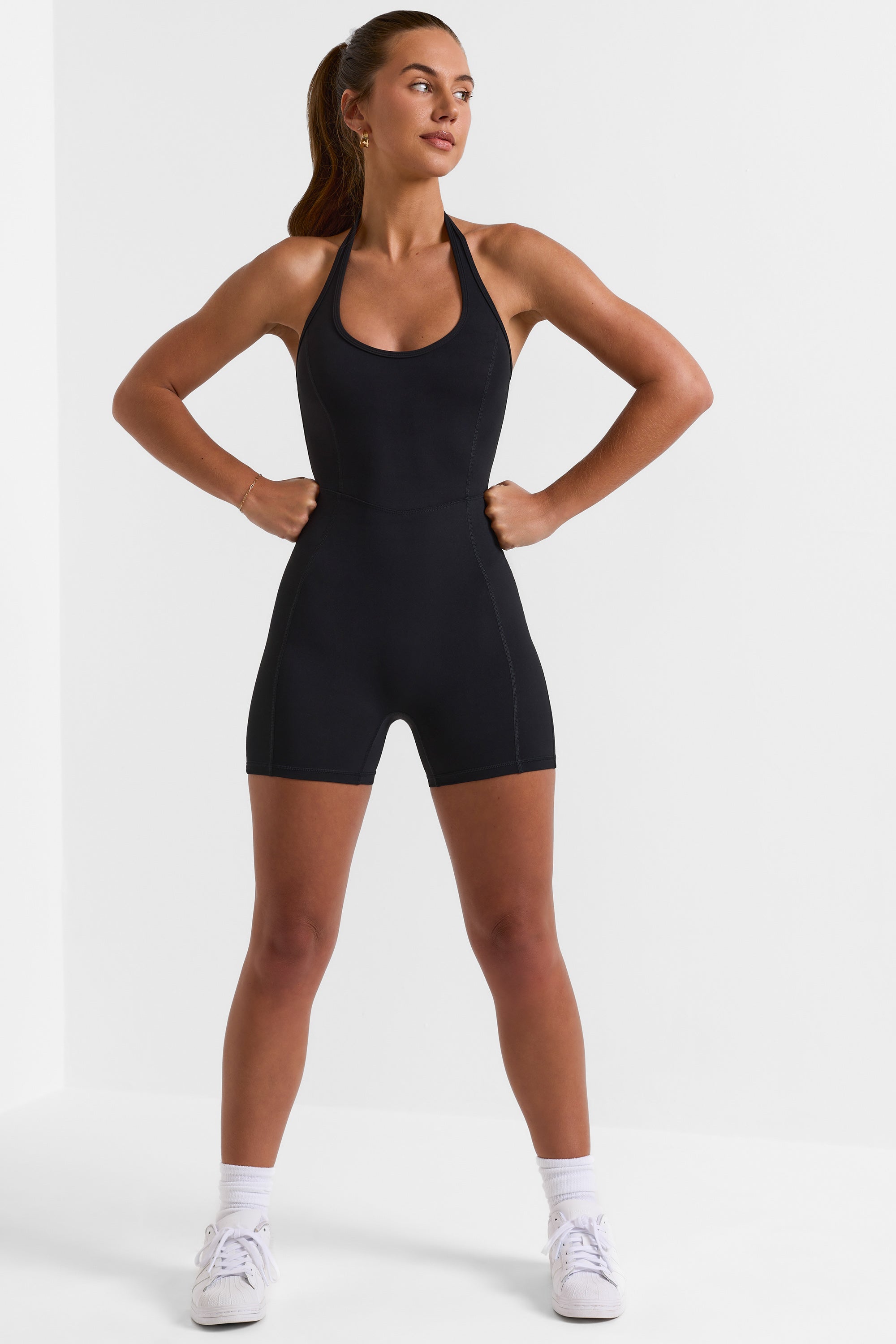 Halterneck Short Unitard in Black