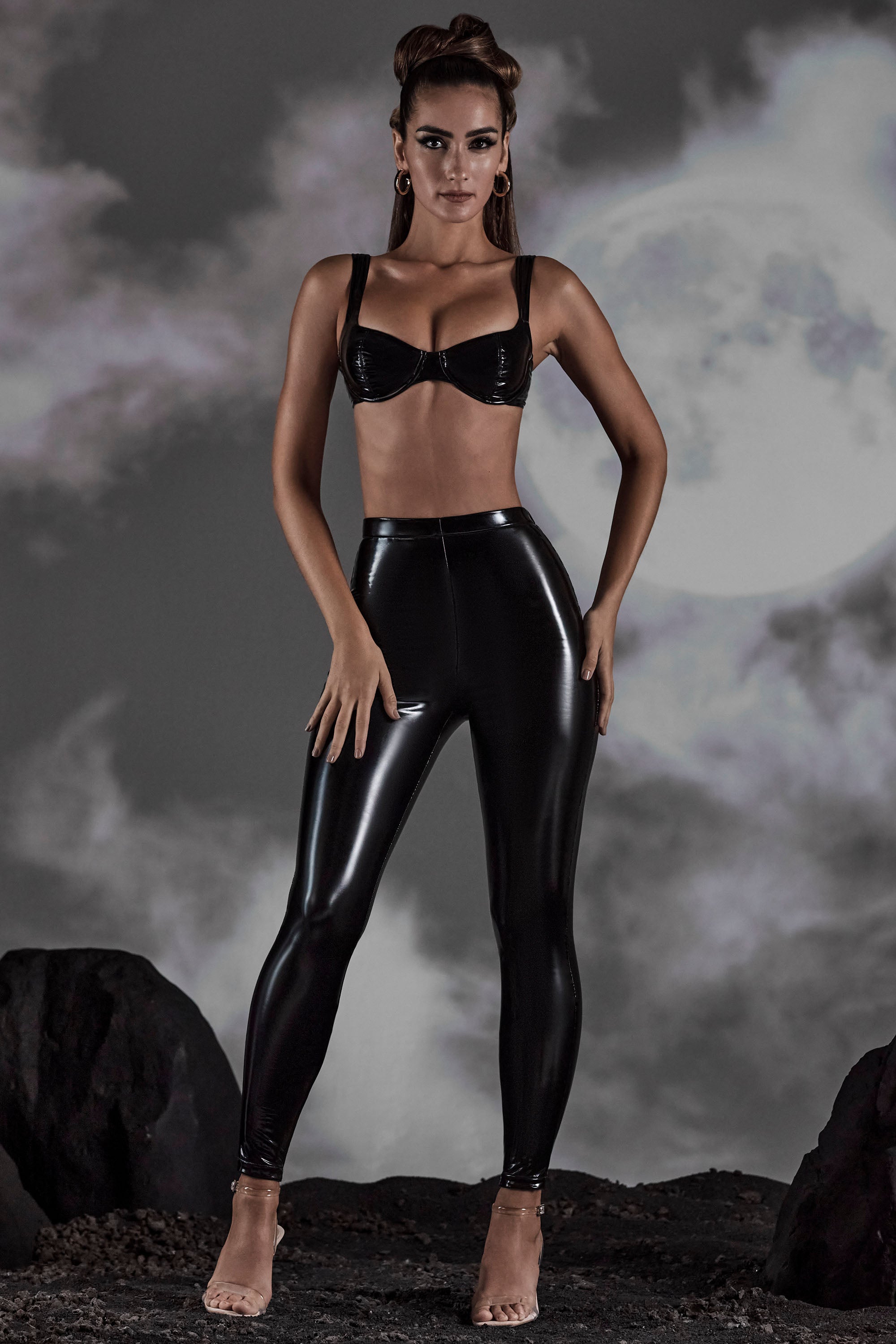 High Waist Vinyl Leggings in Black