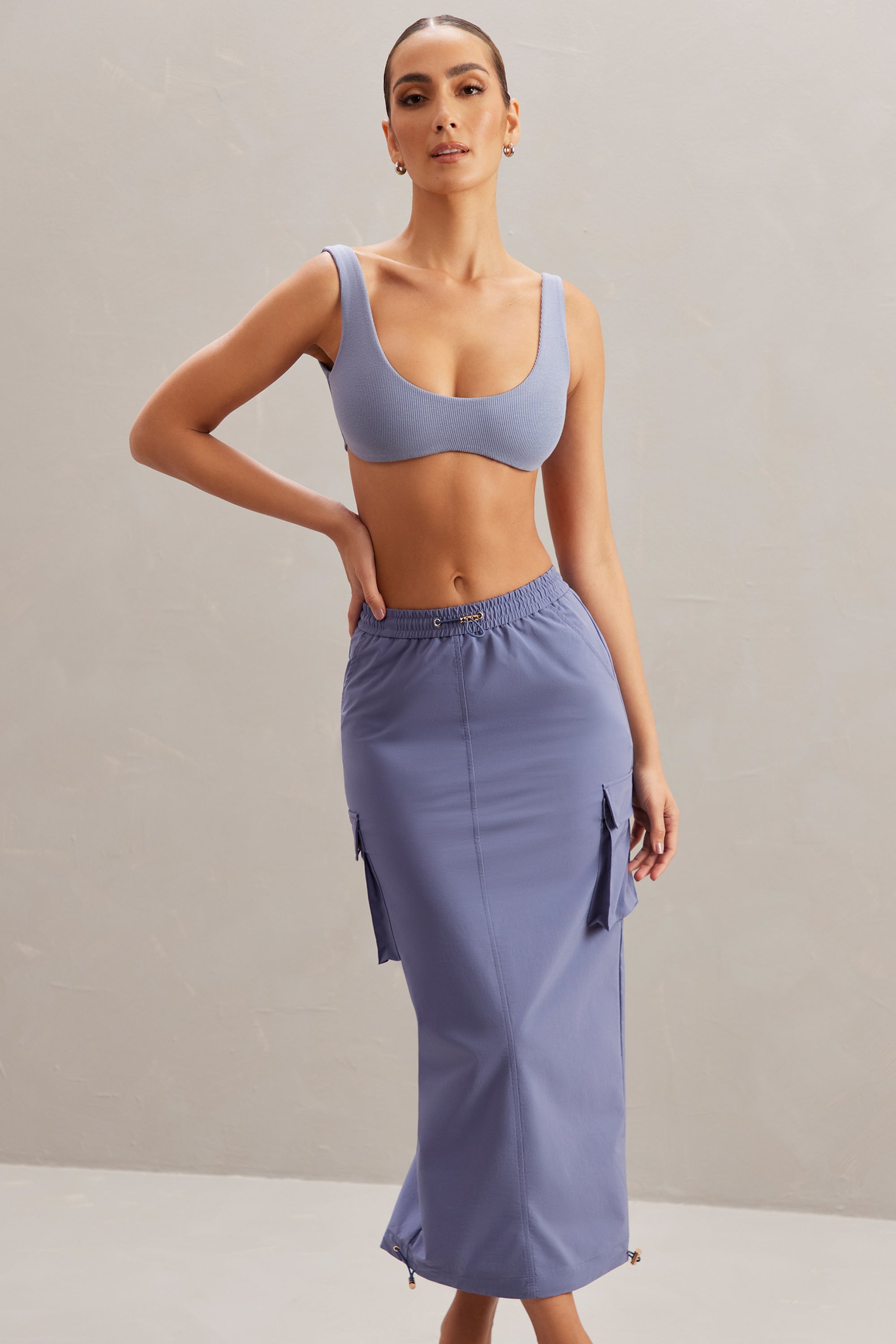 Cargo Maxi Skirt in Dusty Blue