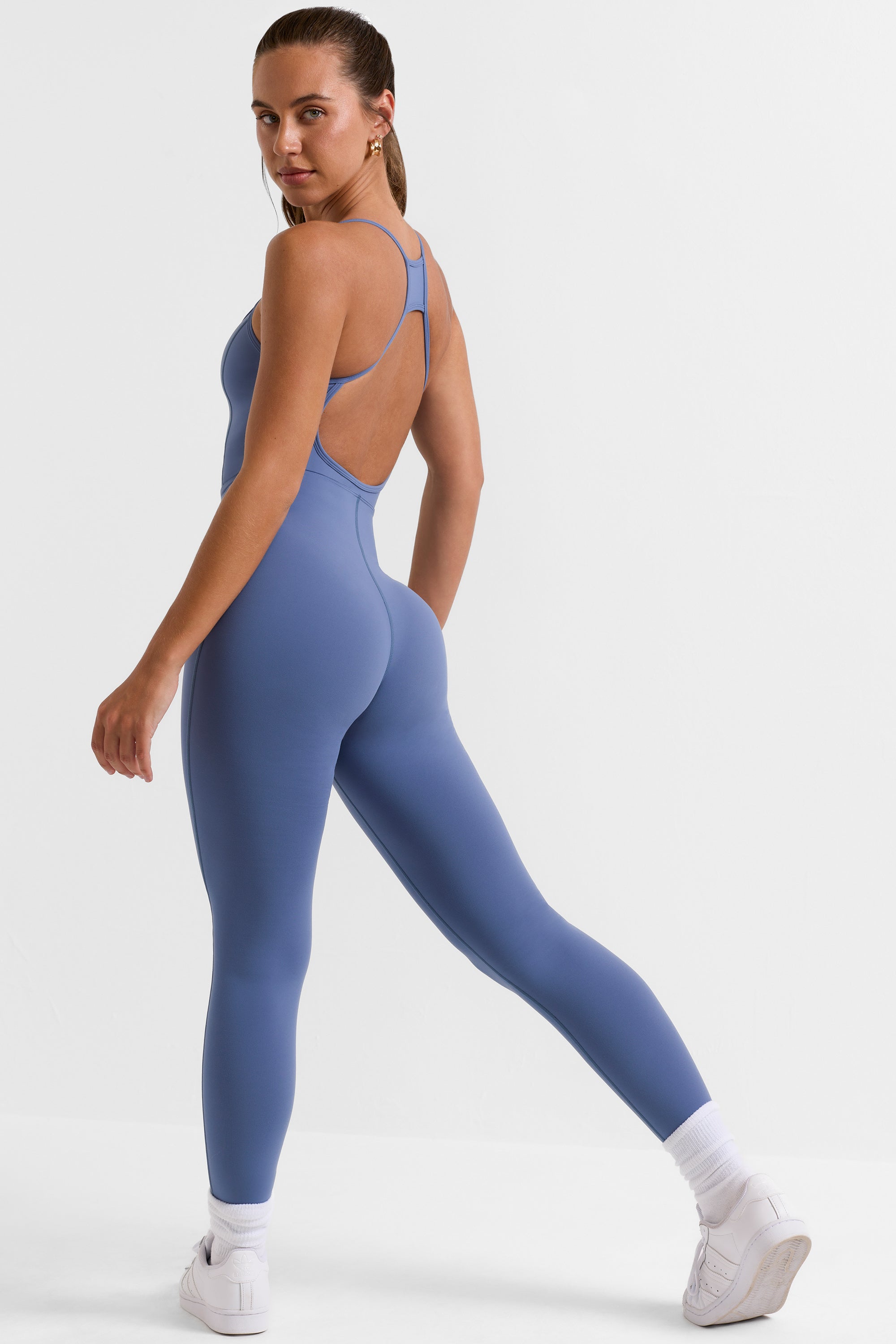 Open Back Full Length Unitard in Slate Blue