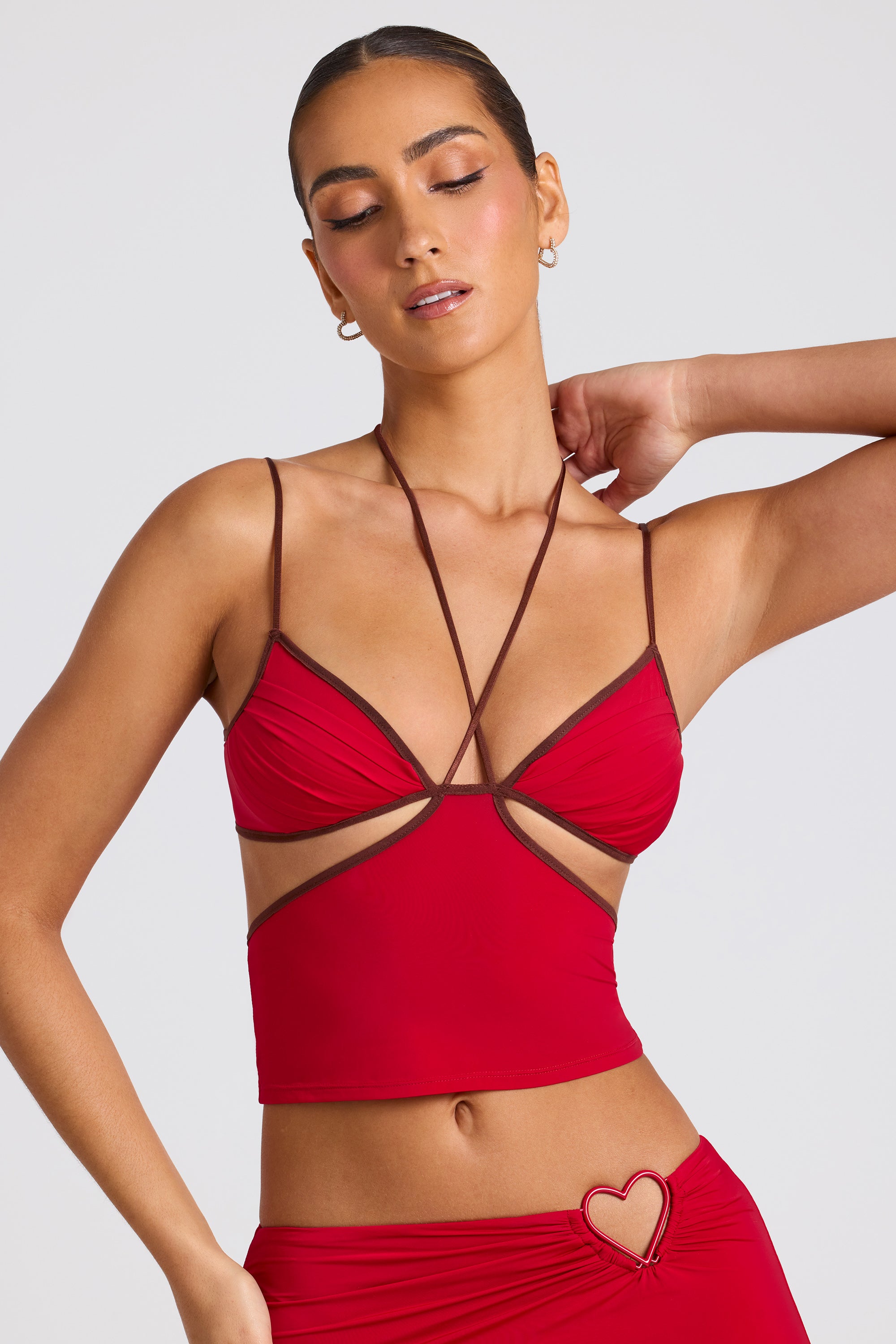 Contrast Binding Cami Top in Fire Red