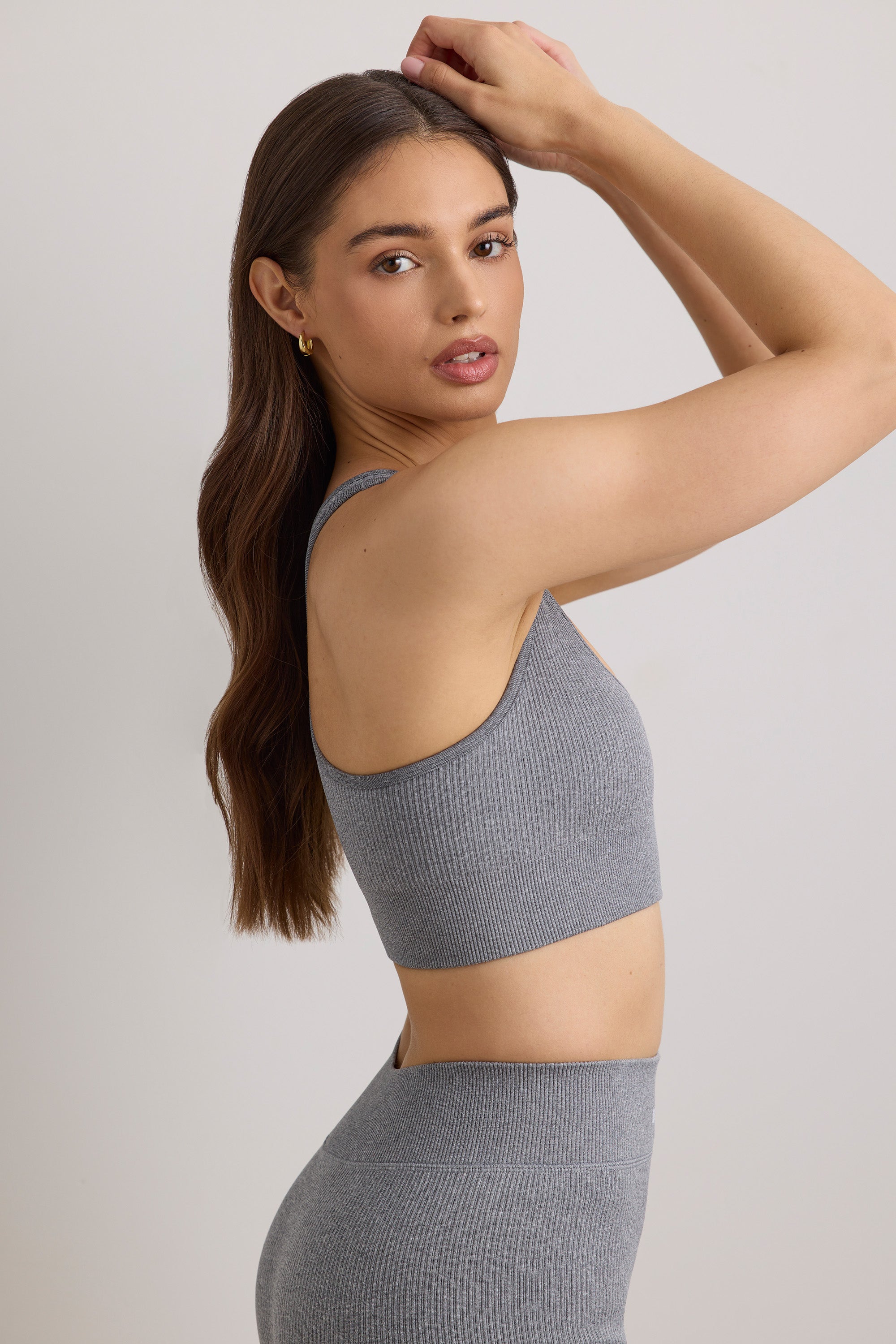 FlexiRib Wide Strap Sports Bra in Grey Melange