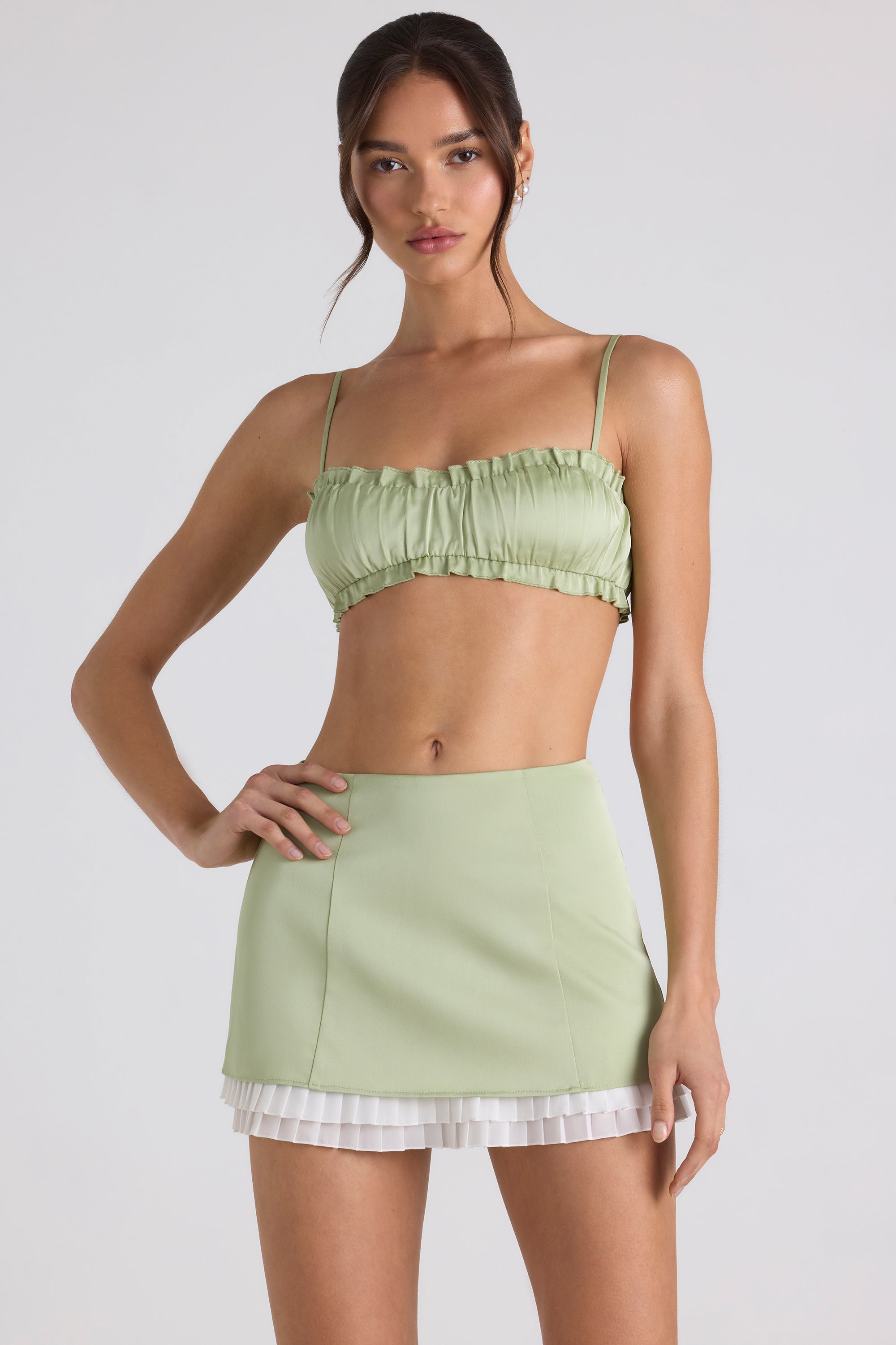 Layered Mid-Rise Mini Skirt in Spring Green