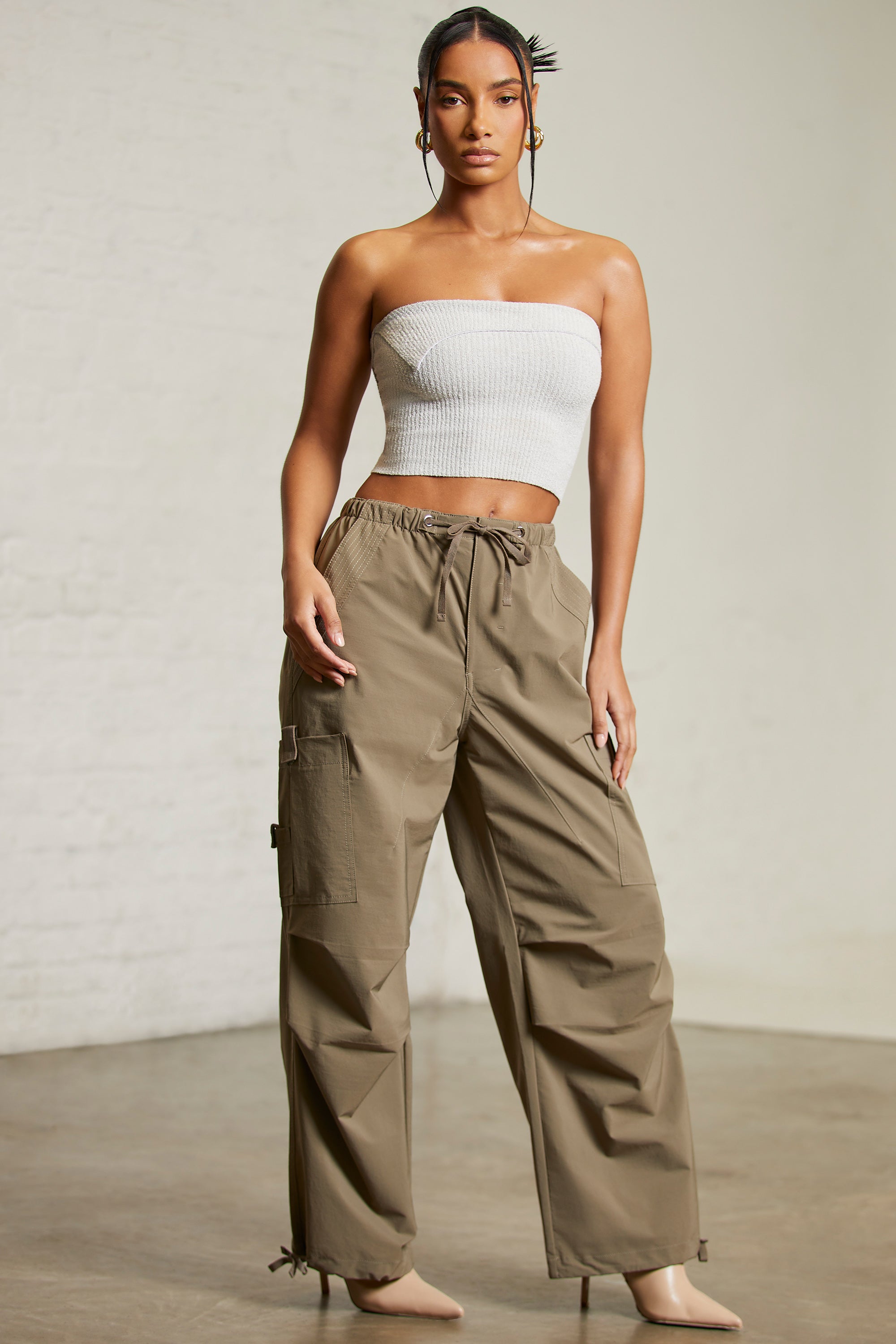 Wide Leg Cargo Trousers in Green