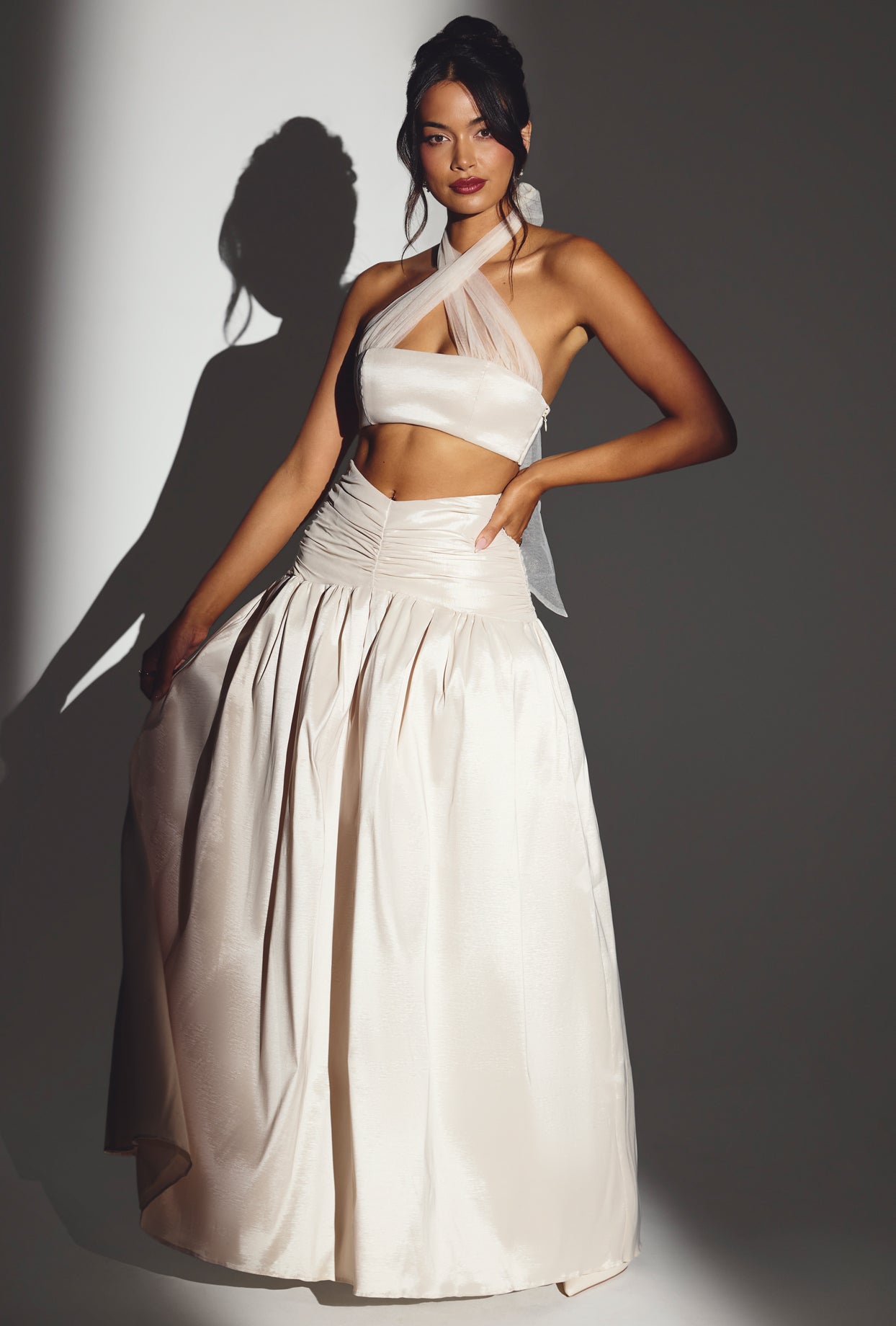 Woven Twill Voluminous Maxi Skirt in Ivory