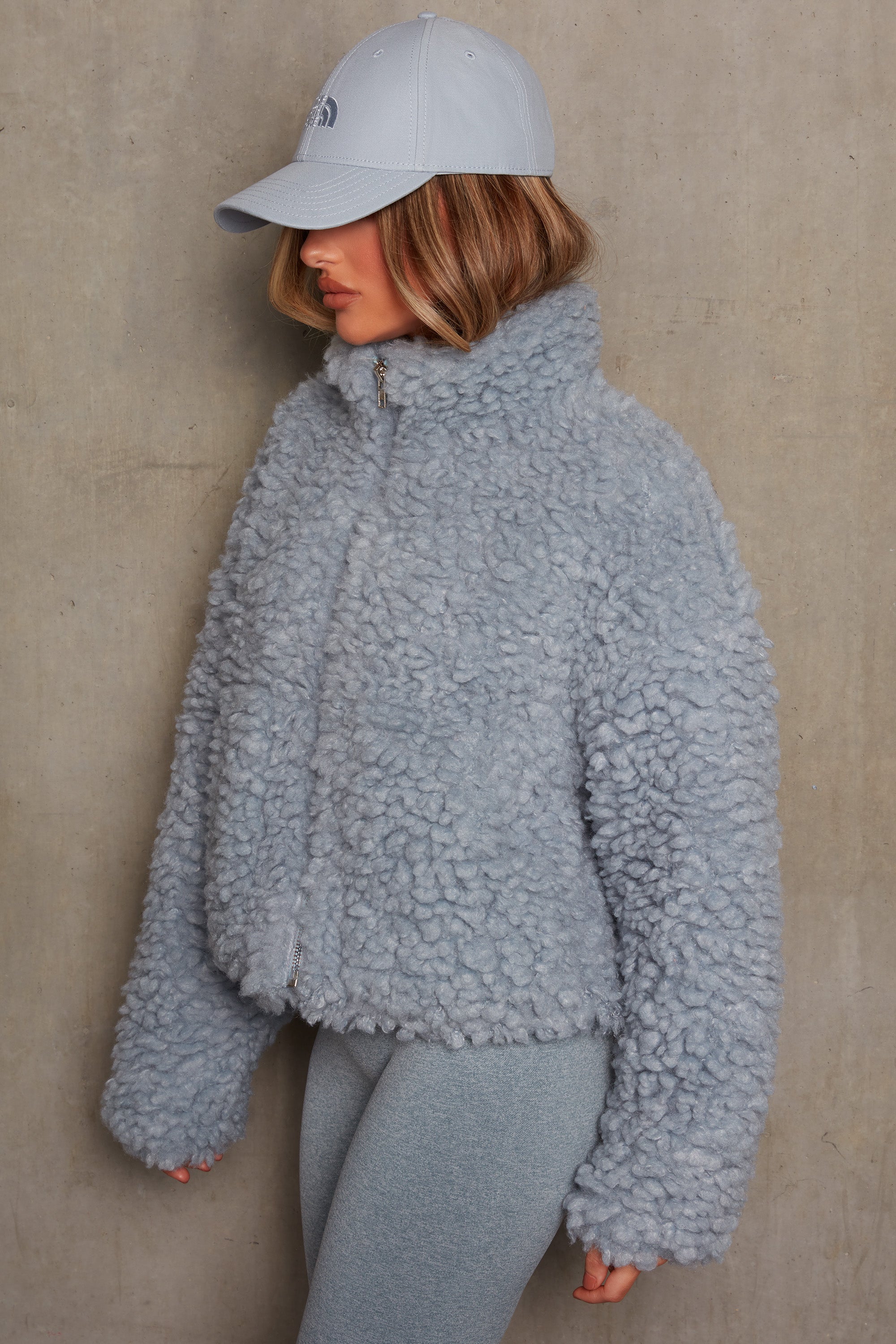 Oversized Boucle Teddy Coat in Blue