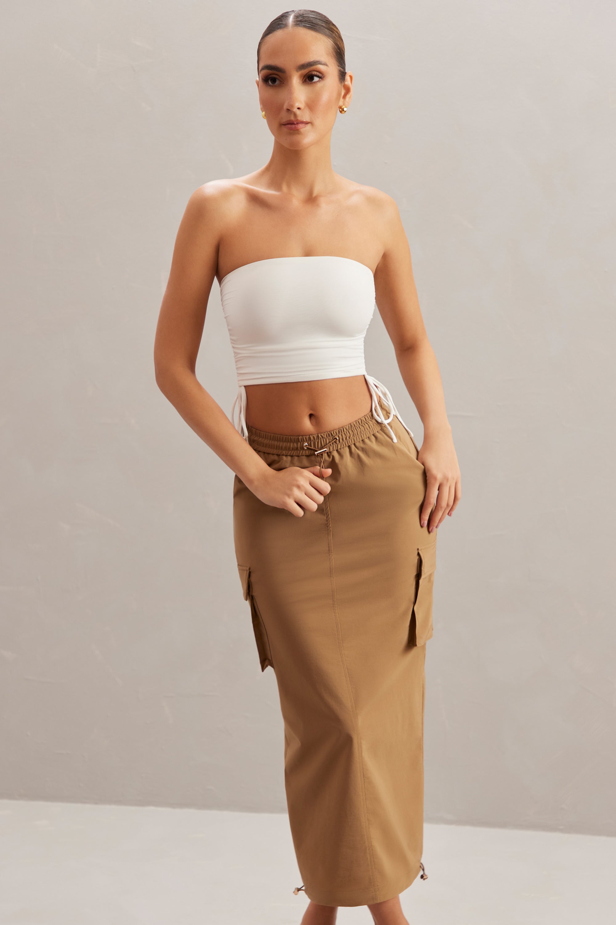 Cargo Maxi Skirt in Tan