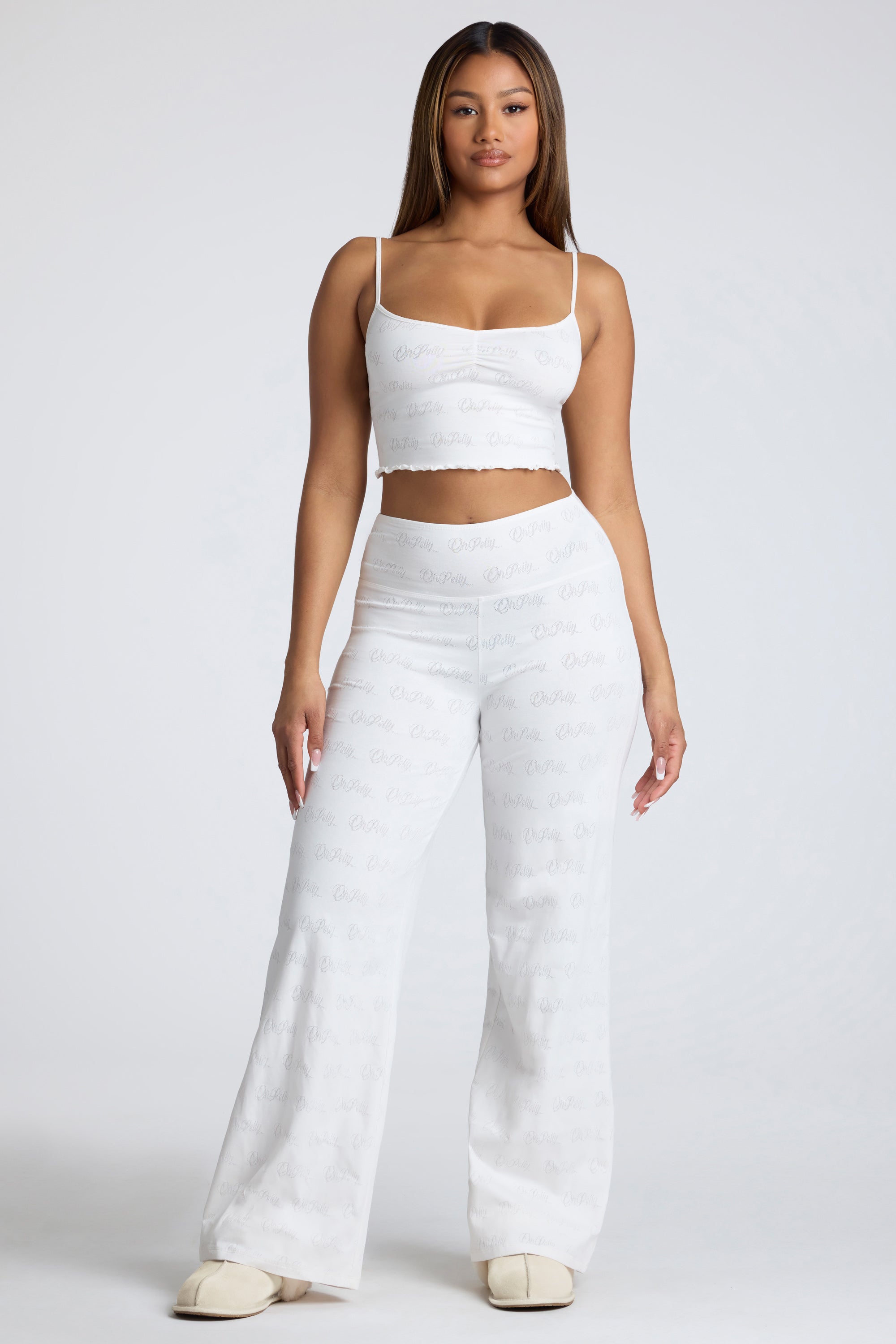 Tall Mid Rise Straight Leg Pointelle Trousers in White