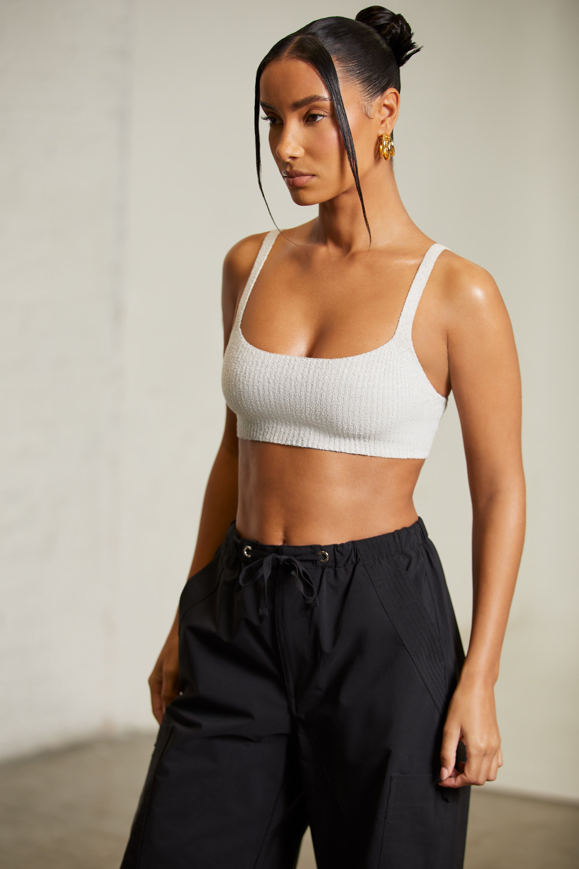 Curved Neck Crop Top in Grey