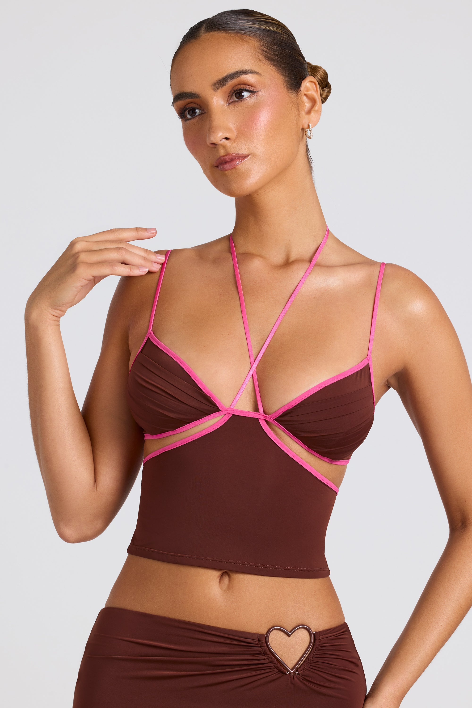 Contrast Binding Cami Top in Chocolate Brown