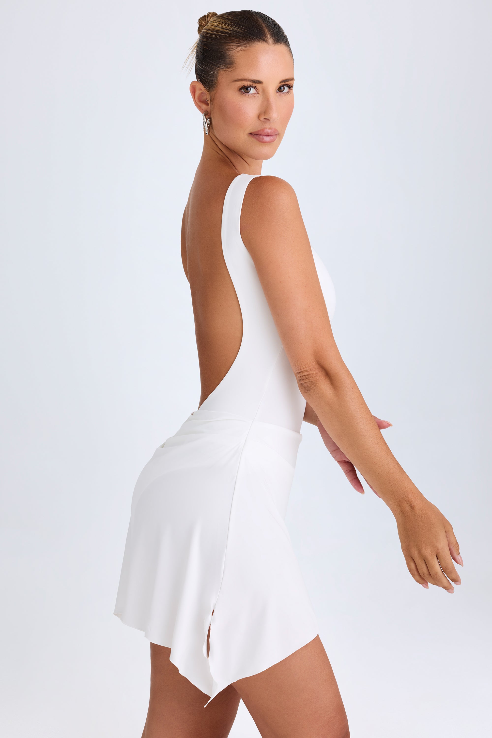 Draped Open-Back Mini Dress in White