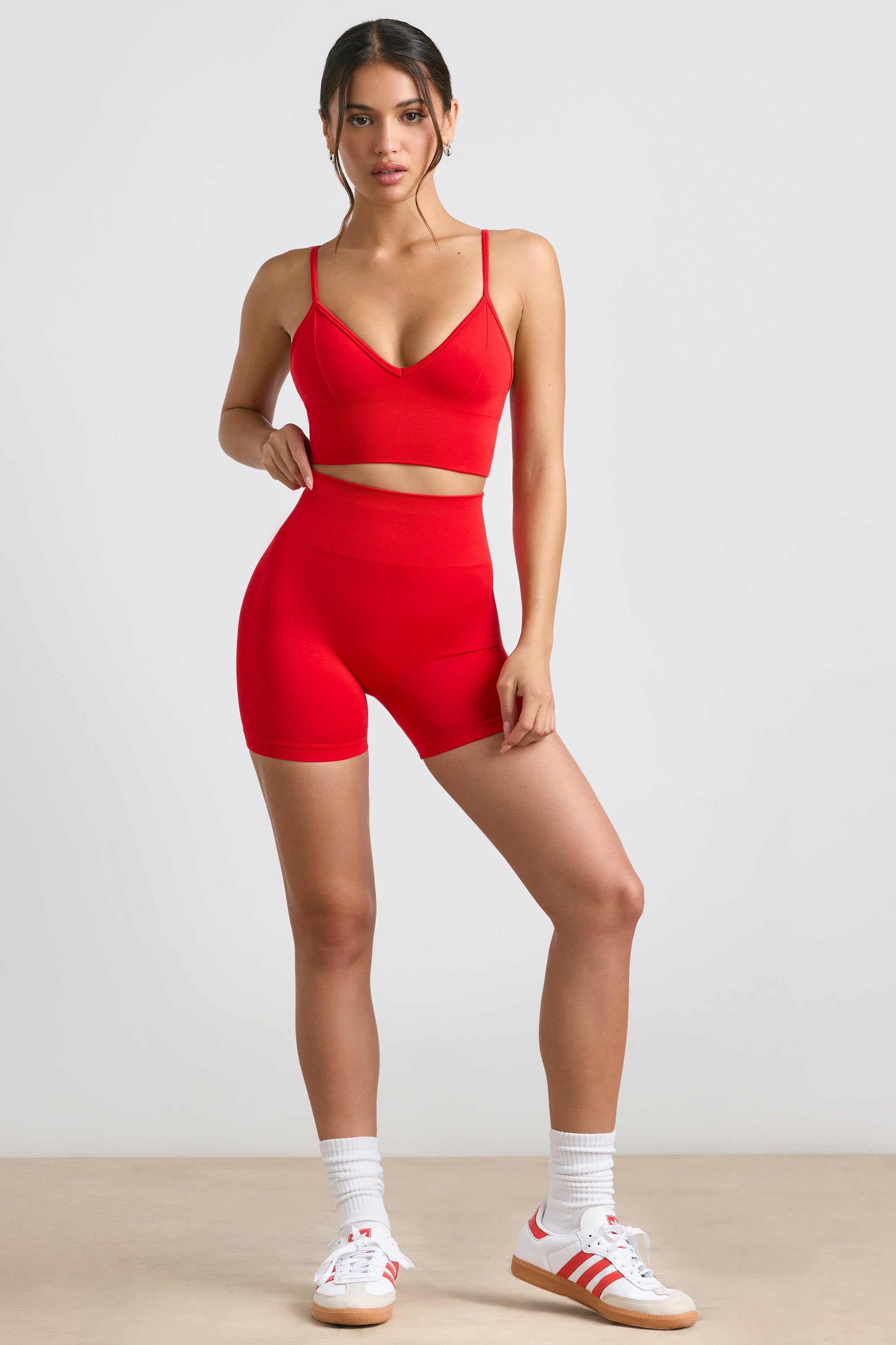 High-Waist Define Luxe Mini Shorts in Red