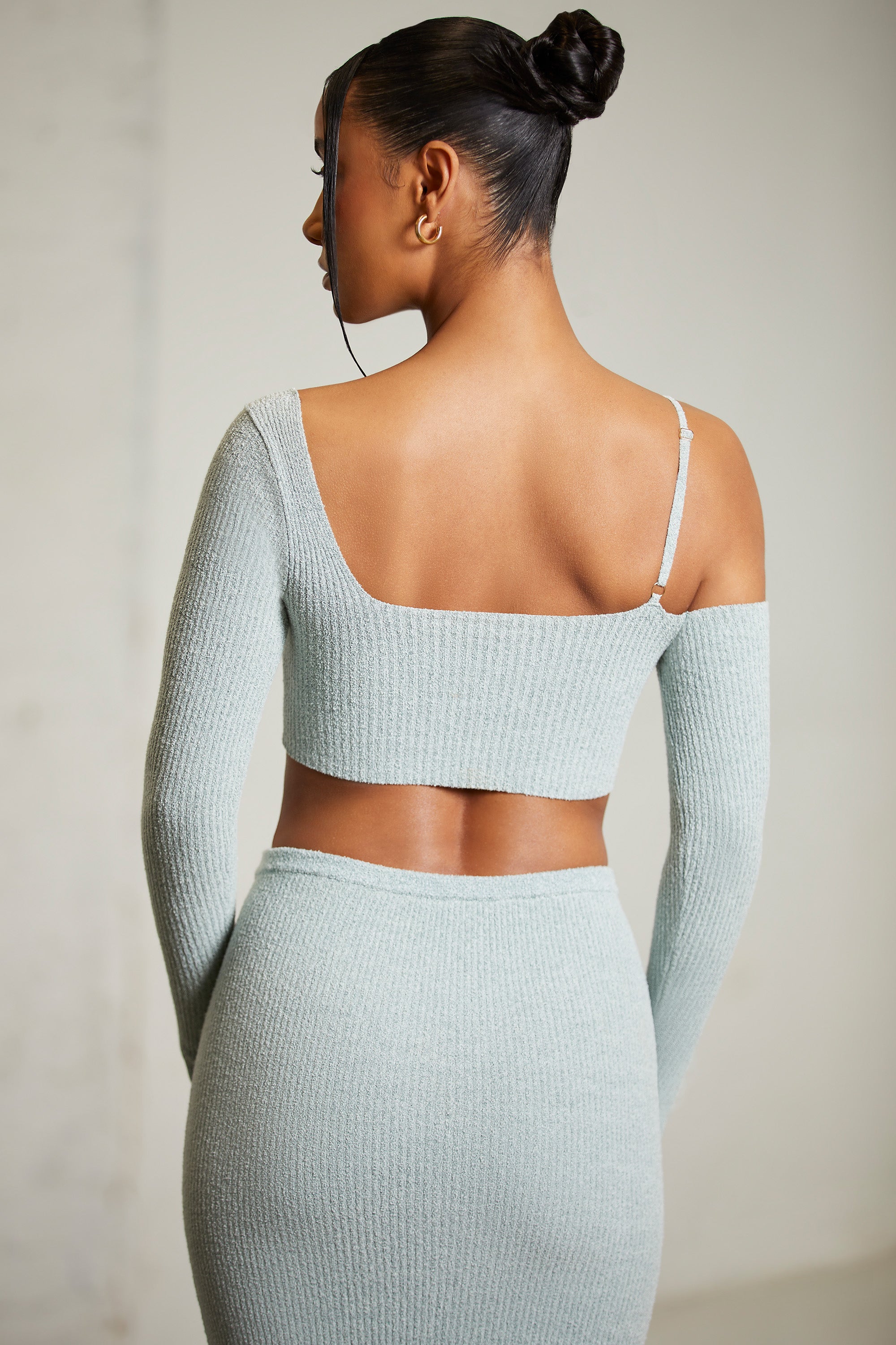 Asymmetric Long Sleeve Crop Top in Mint