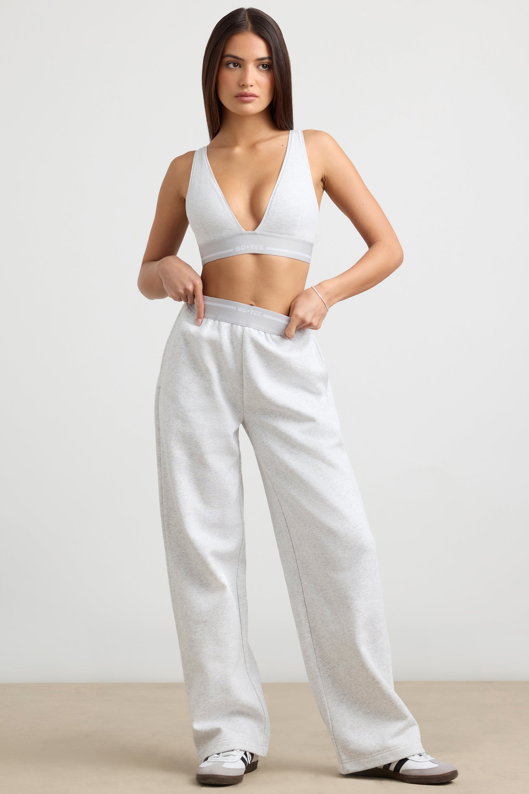 Petite High-Waist Straight-Leg Joggers in Grey Marl