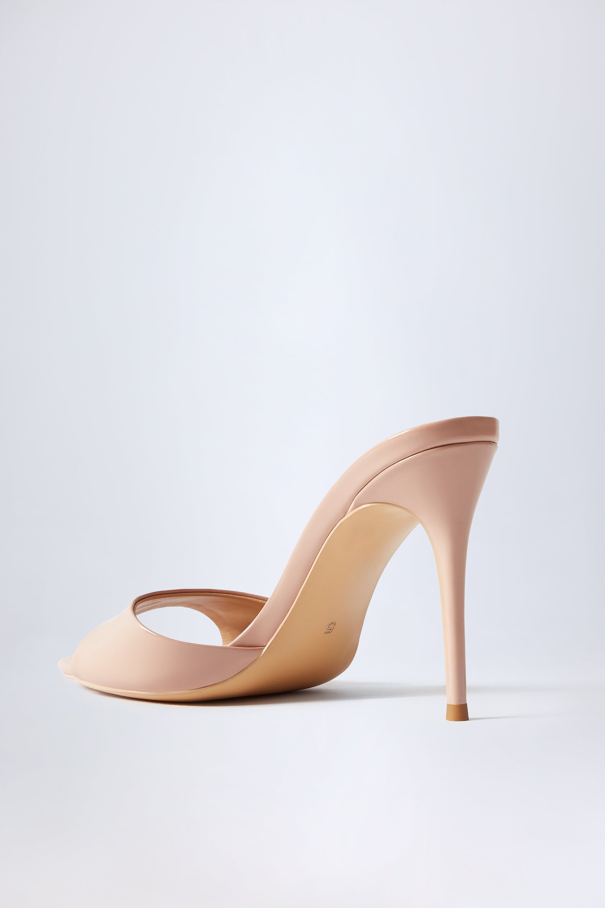 Almond-Toe Heeled Mules in Patent Pink