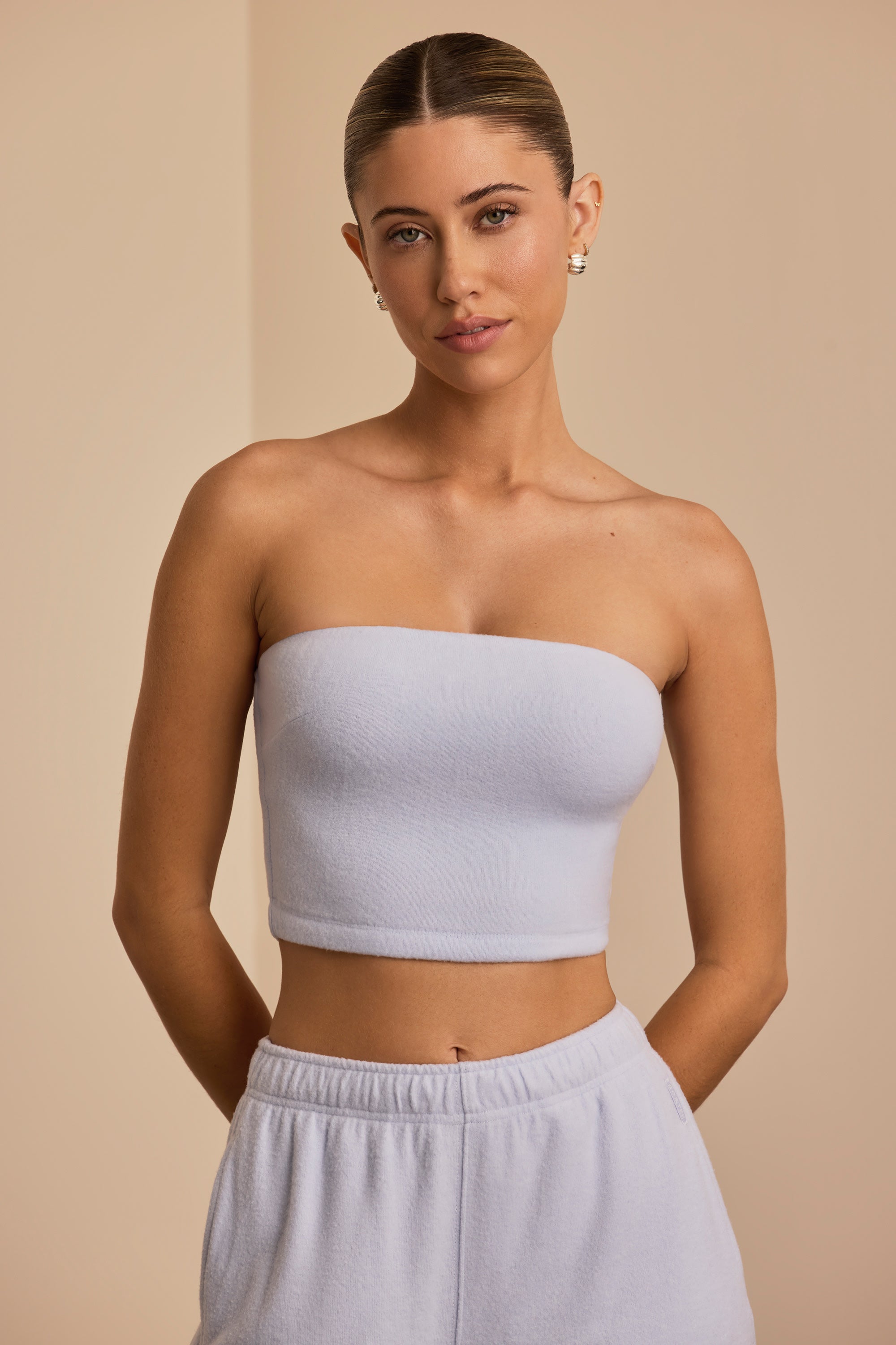 Brushed Jersey Bandeau Top in Soft Blue