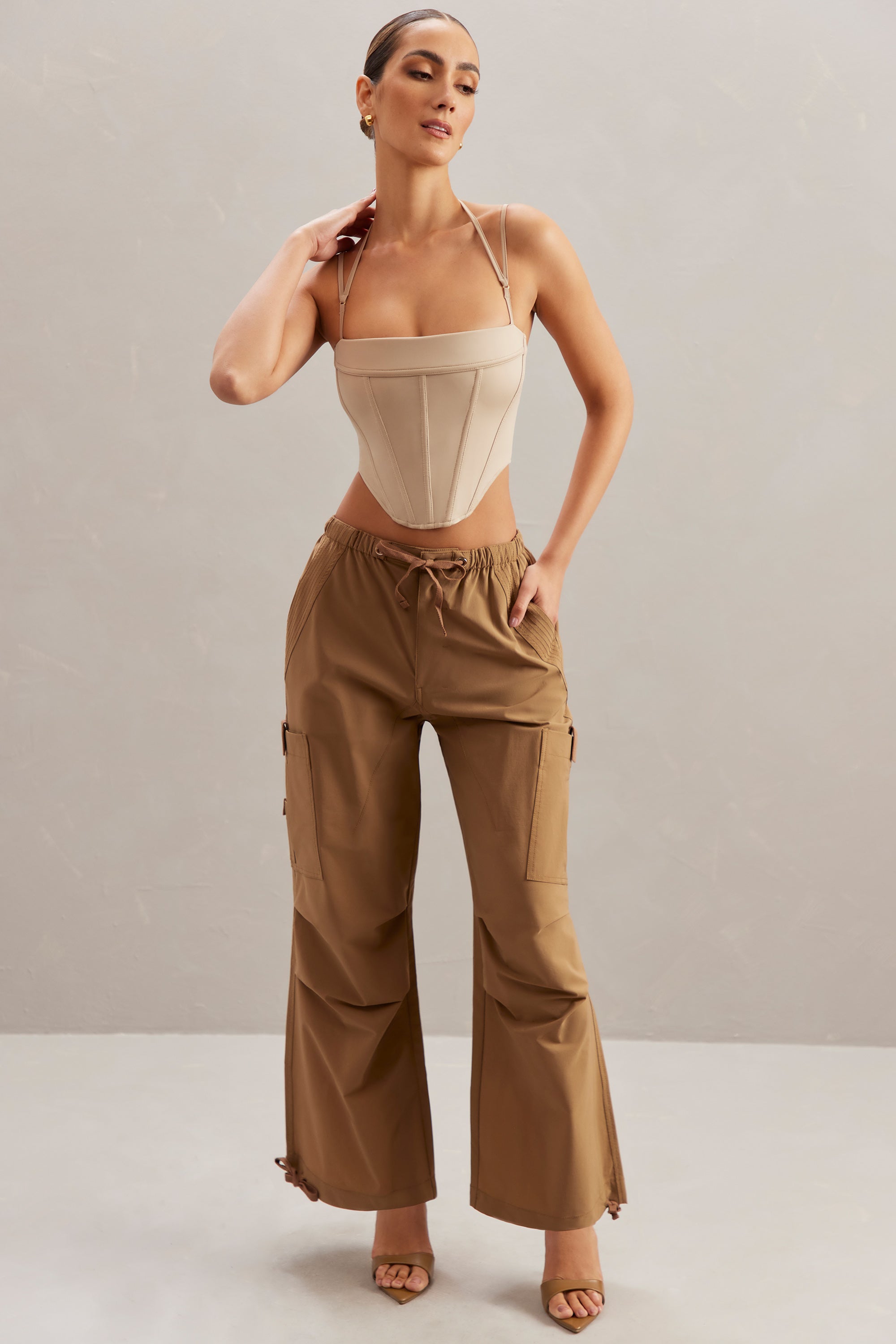 Wide Leg Cargo Trousers in Tan