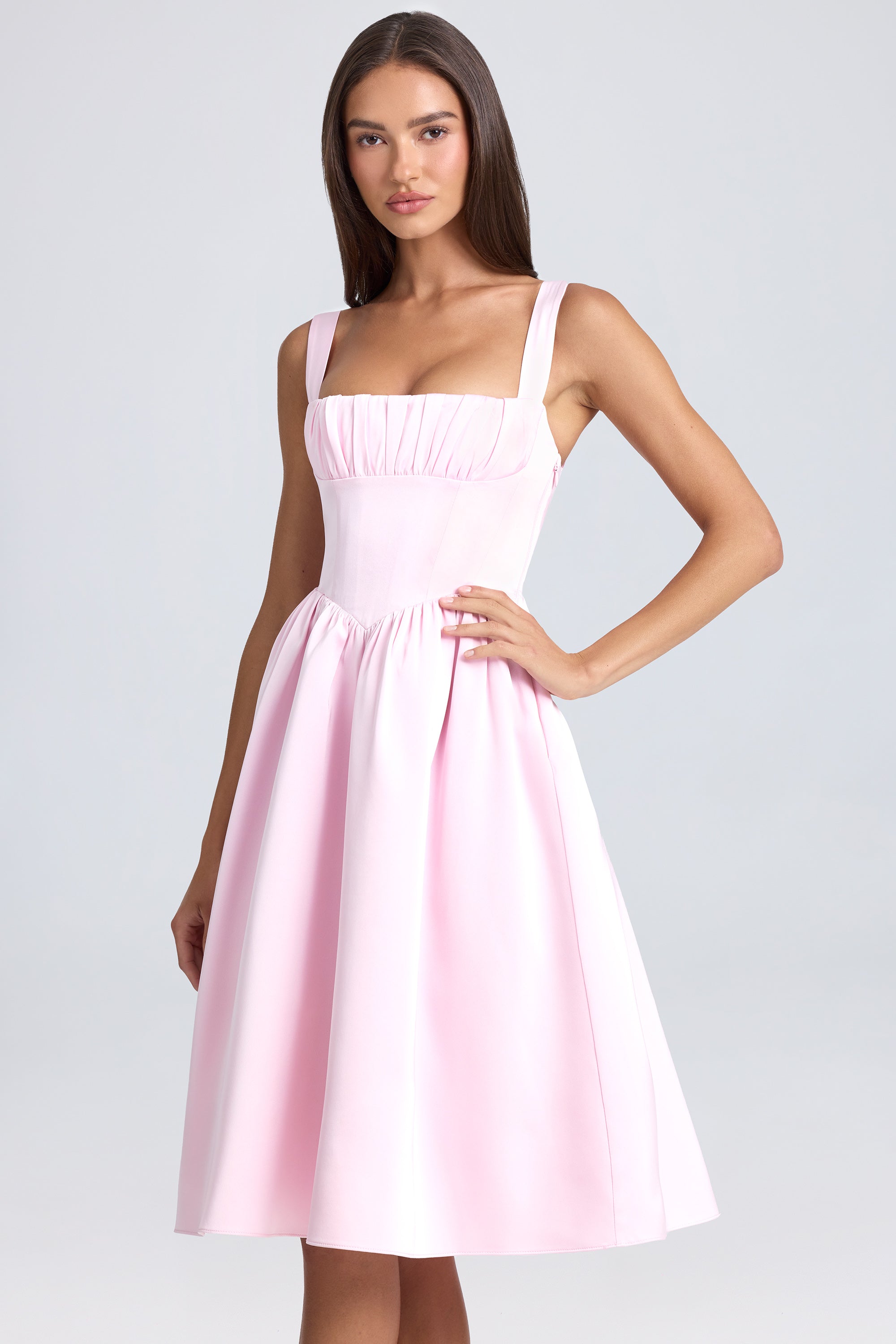 Draped Corset Midaxi Dress in Blush