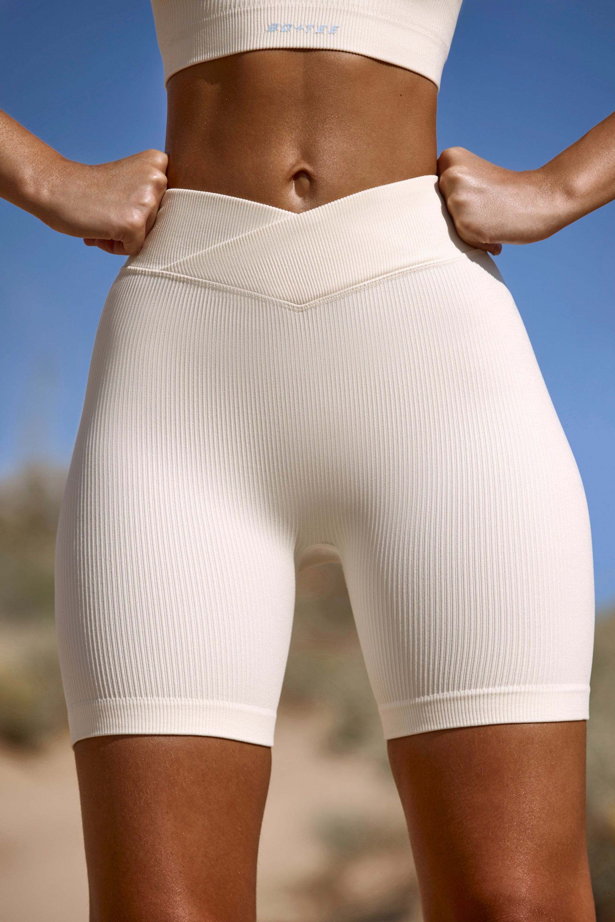 High Waist FlexiRib Biker Shorts in Bone