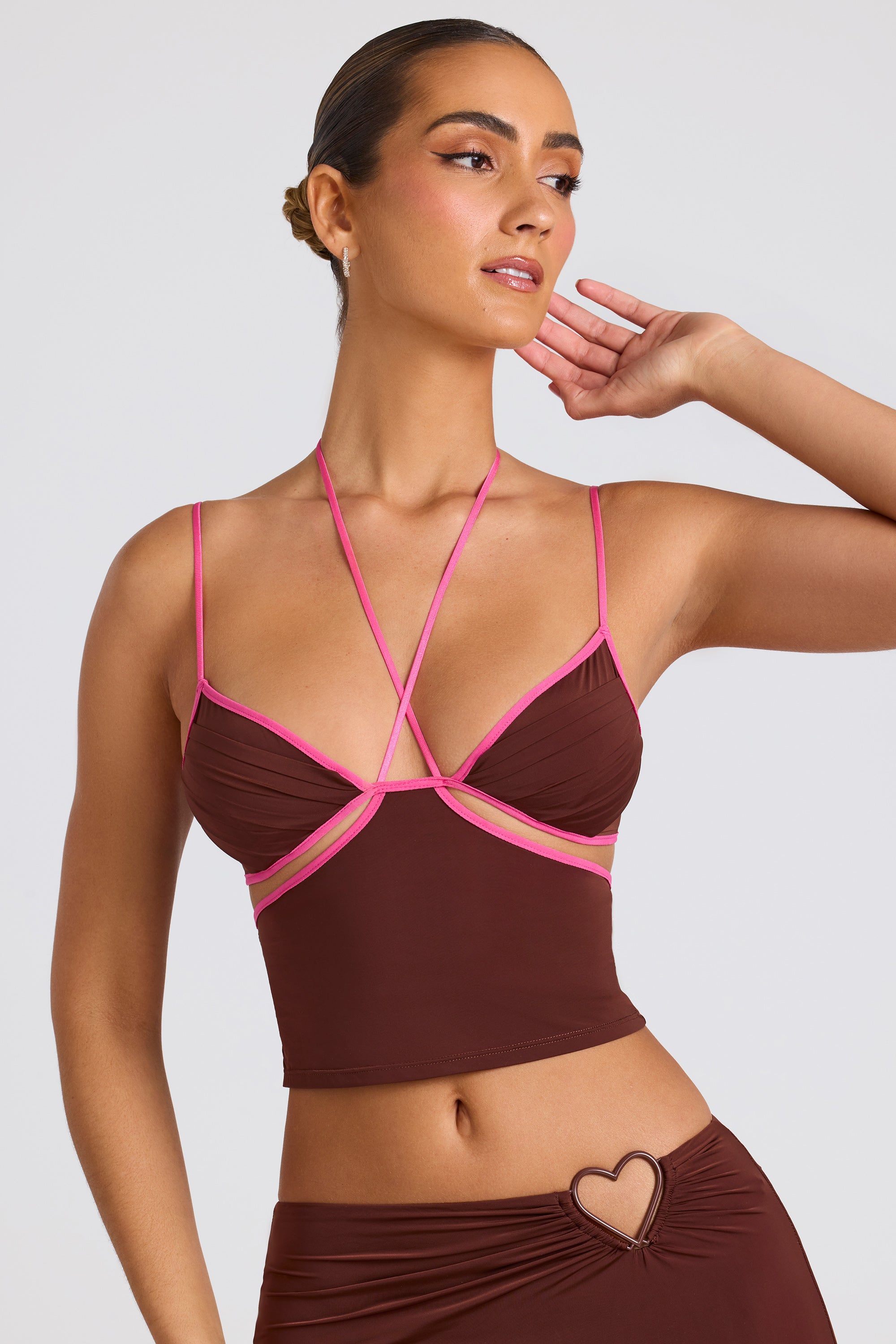 Contrast Binding Cami Top in Chocolate Brown