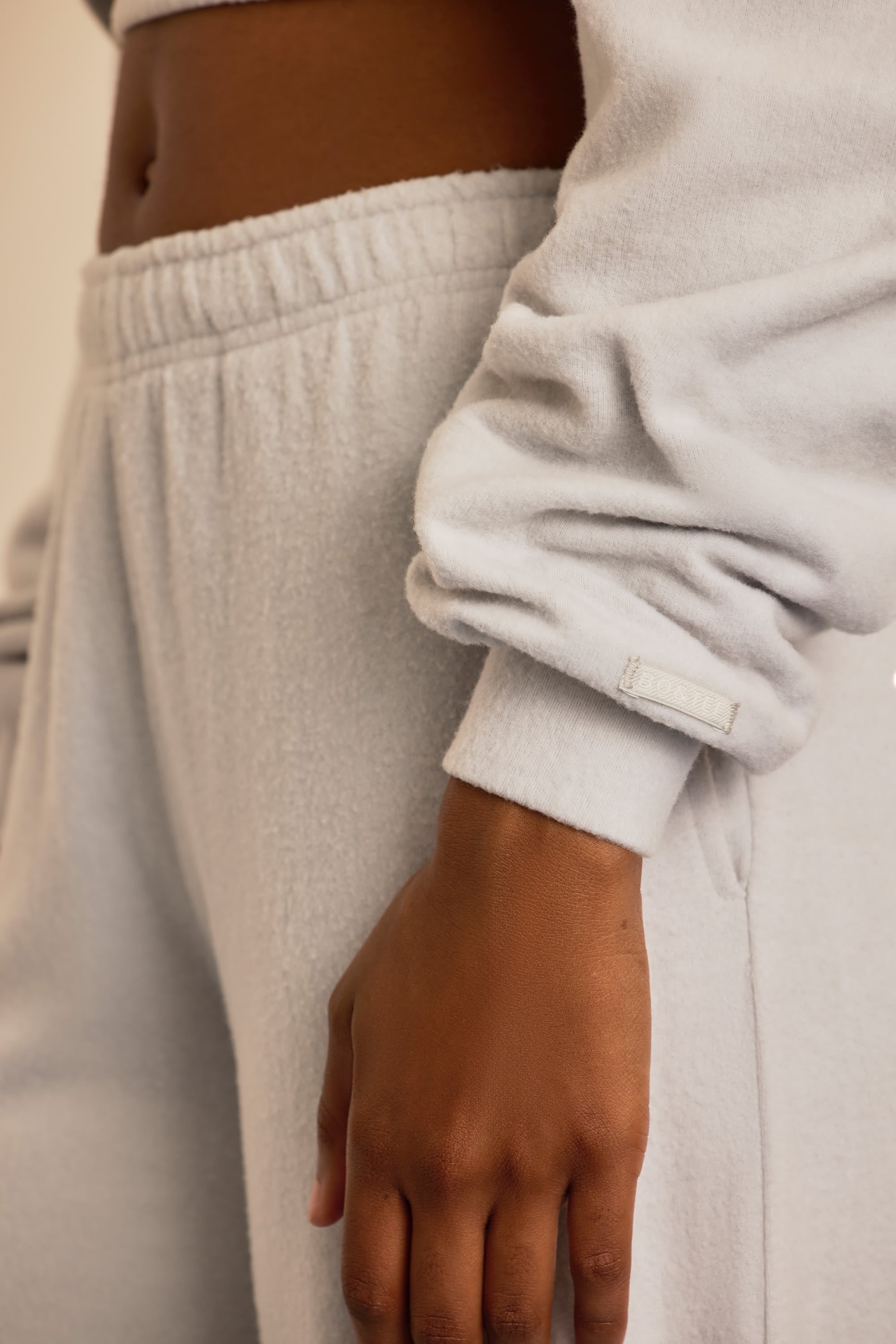 Brushed Jersey Hooded Cropped Shrug in Fog Grey