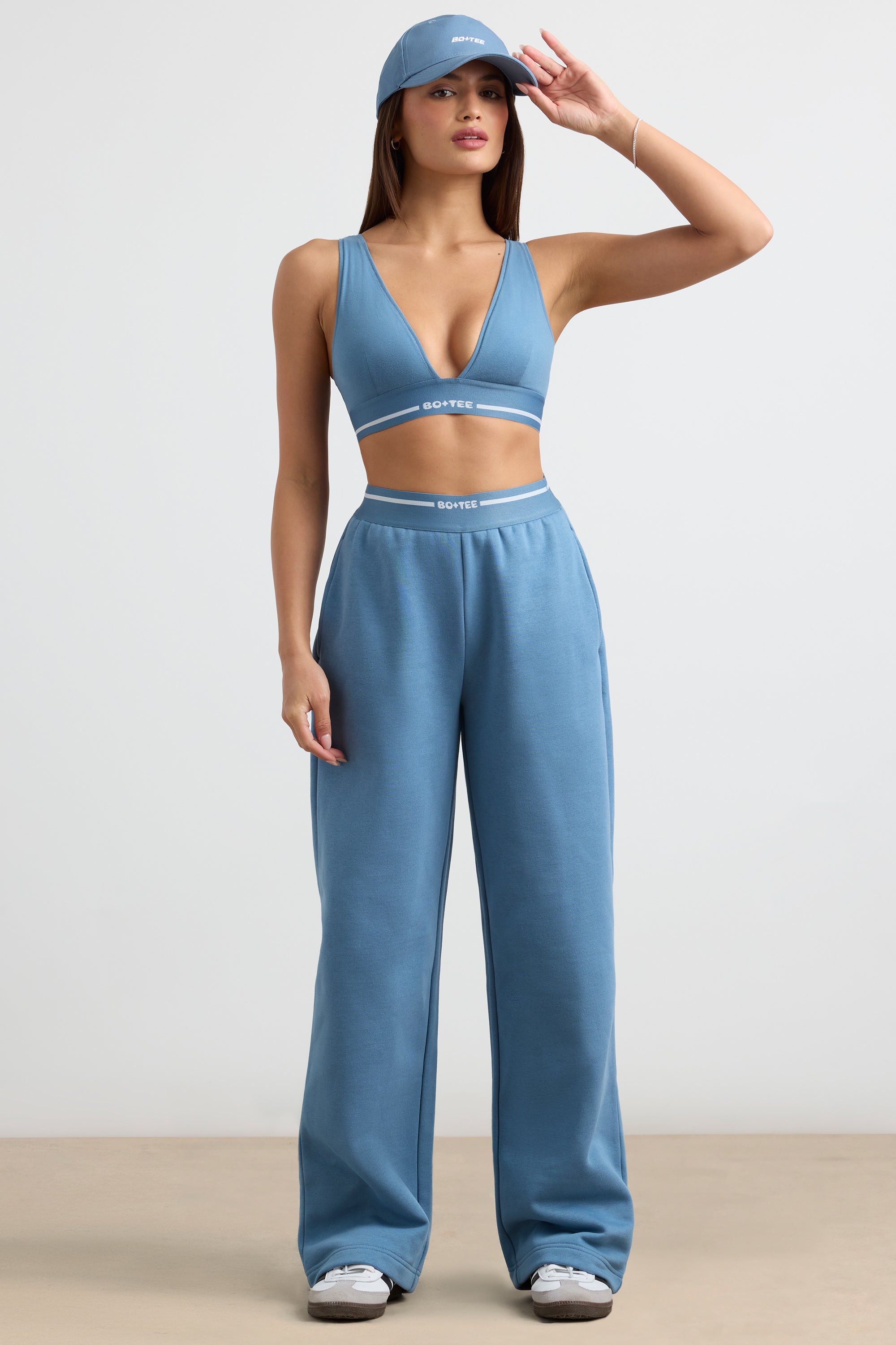 Petite High-Waist Straight-Leg Joggers in Steel Blue