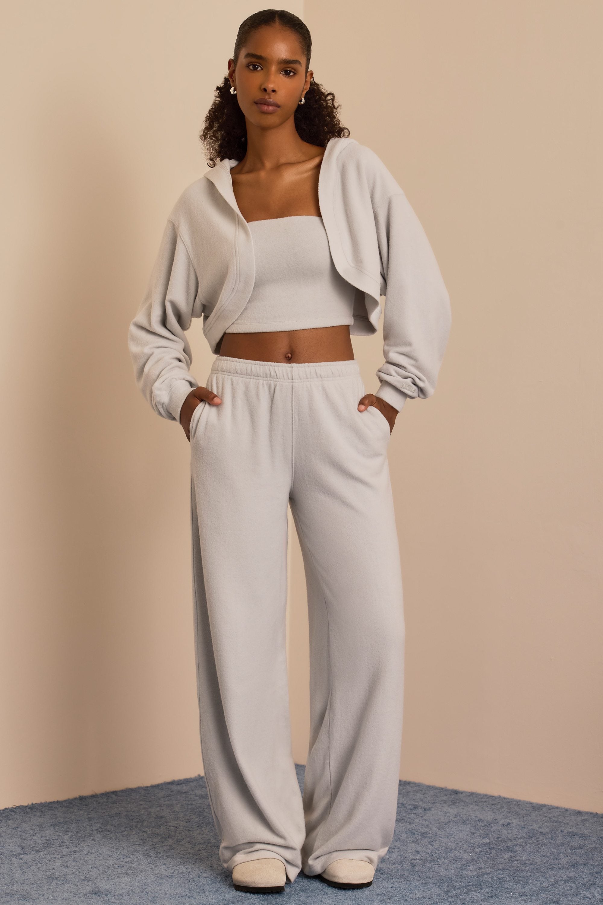 Petite Brushed Jersey Wide-Leg Joggers in Fog Grey