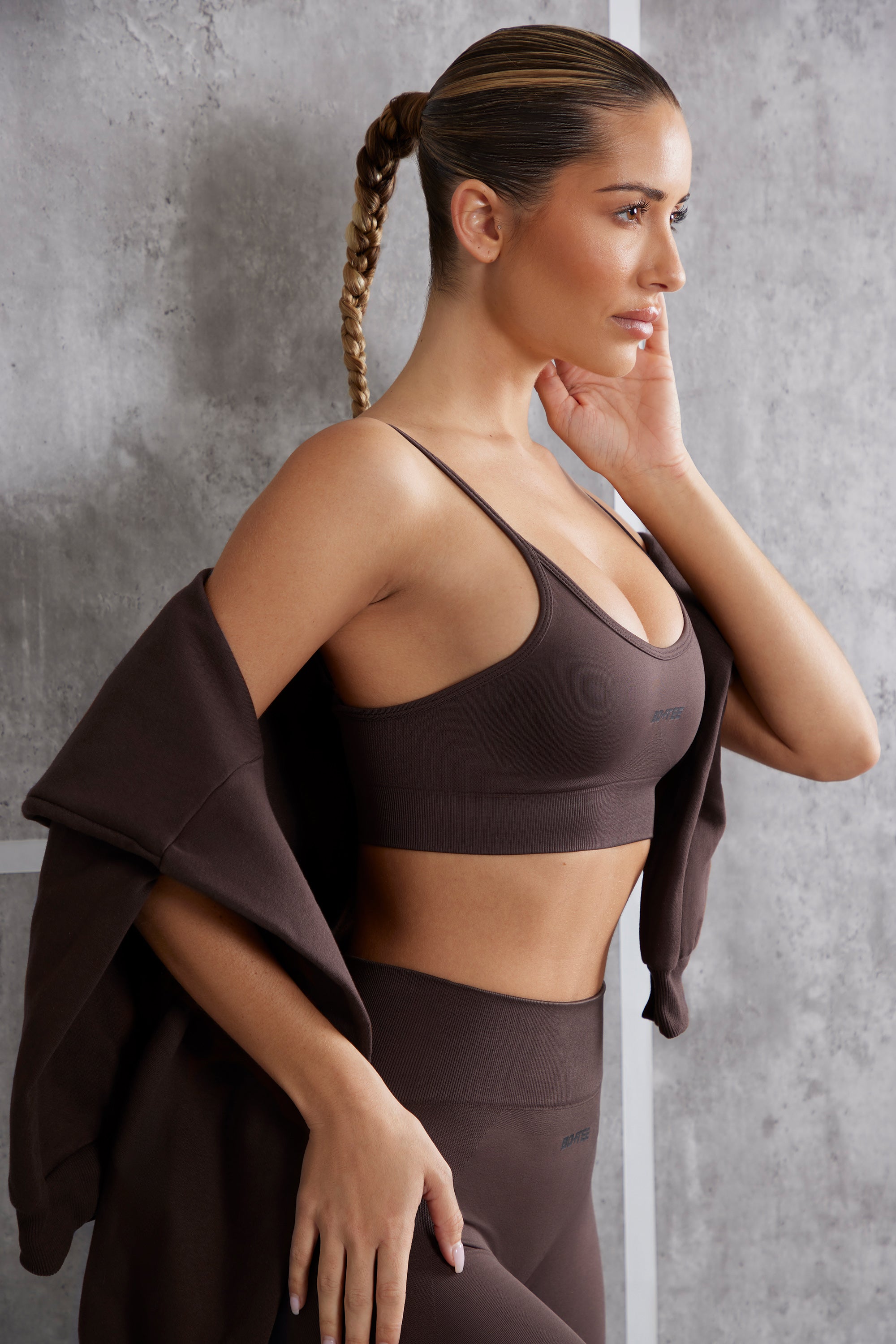 Asymmetric Sports Bra in Brown