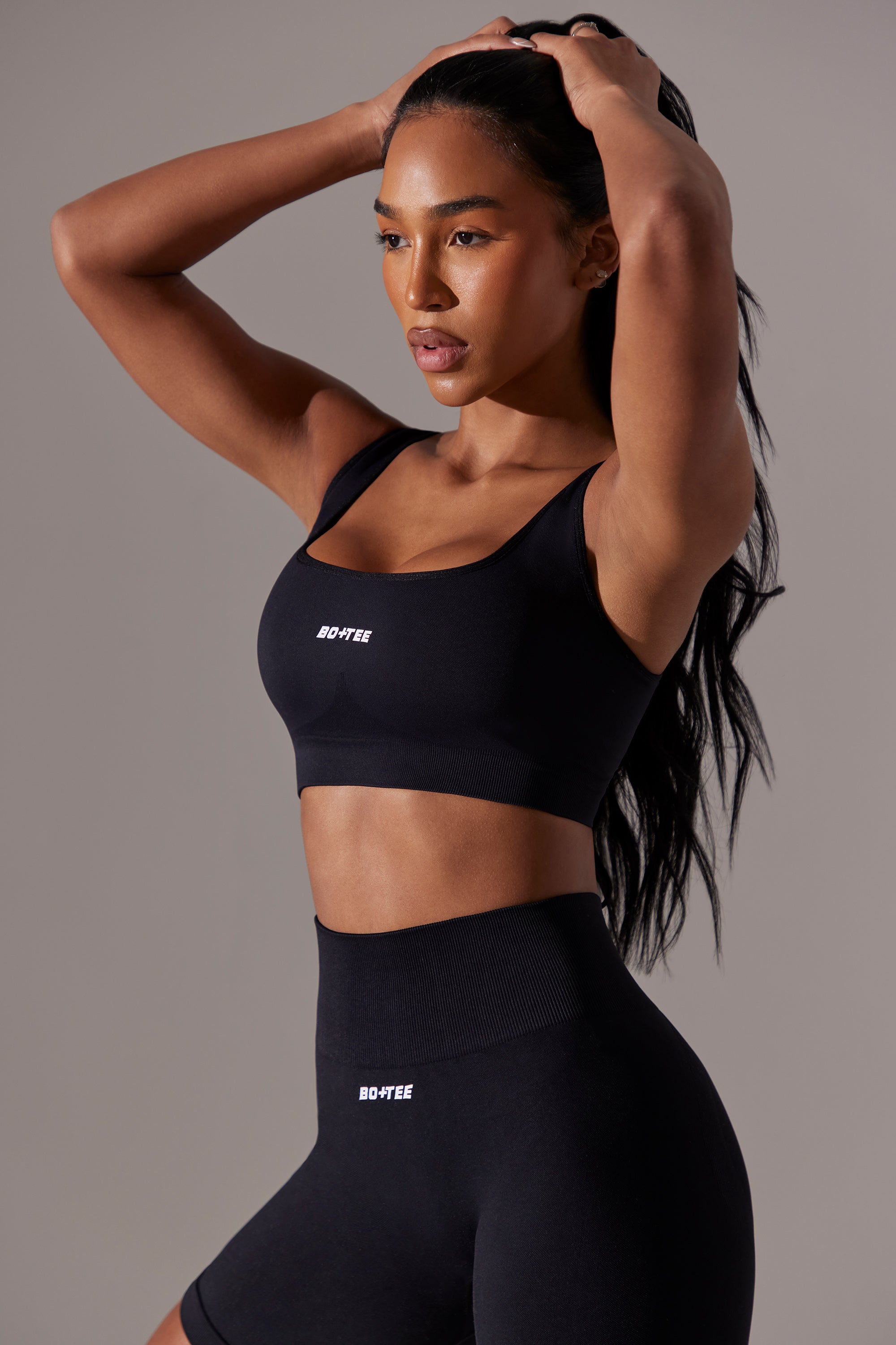 Open Back Square Neck Sports Bra in Black