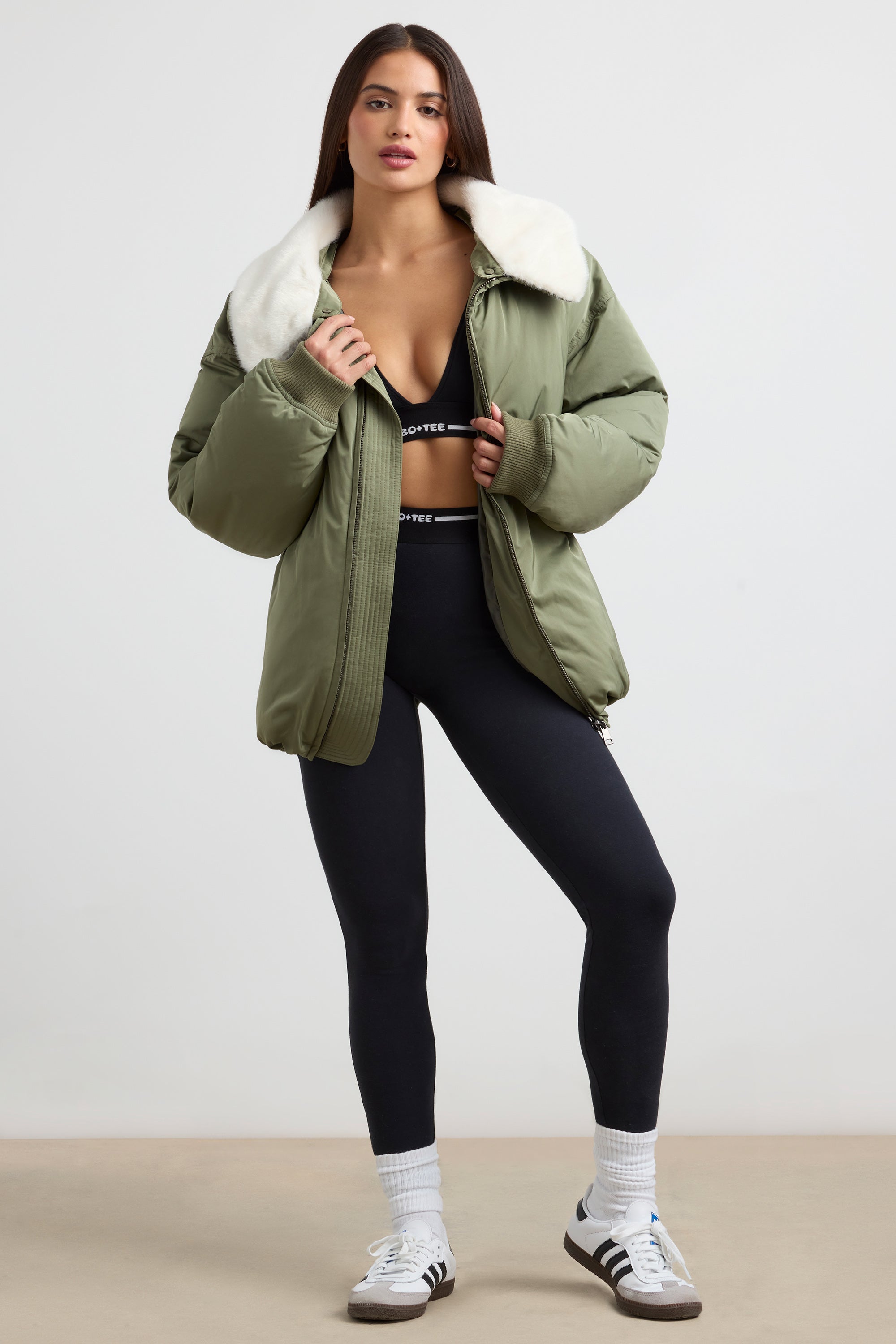 Oversized Bomber Jacket in Deep Olive