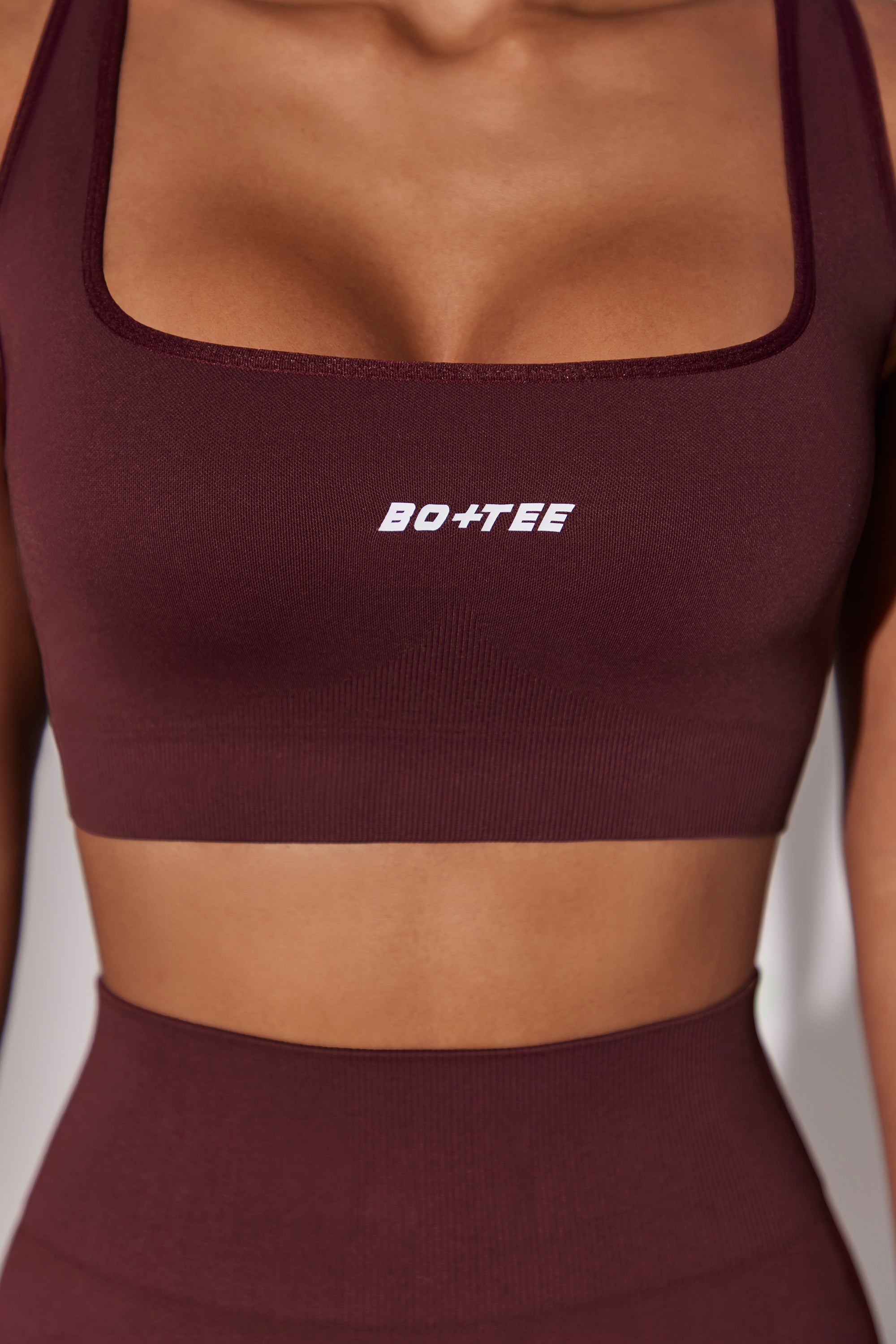 Open Back Square Neck Sports Bra in Burgundy