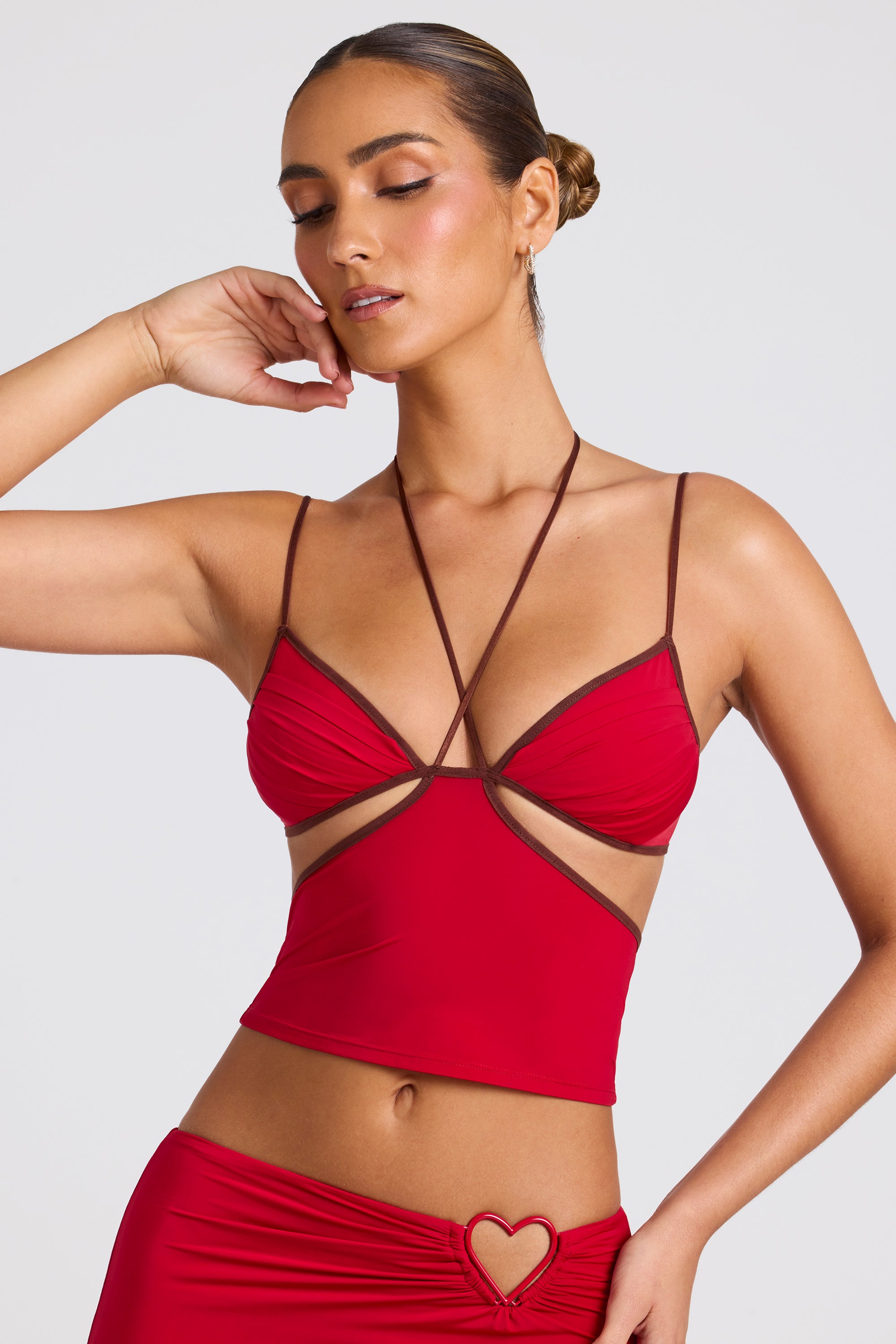 Contrast Binding Cami Top in Fire Red