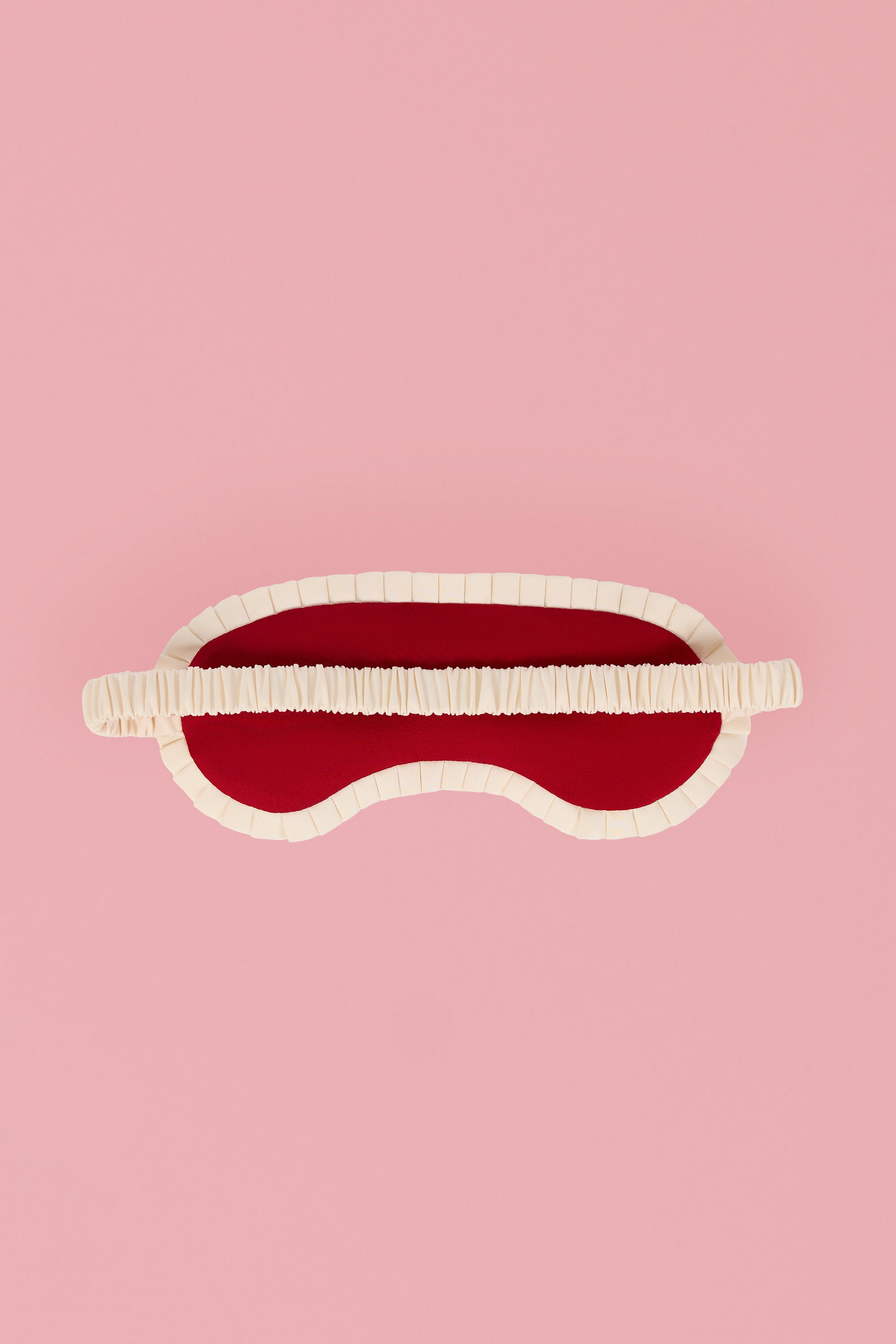 Ruffle-Trim Embroidered Eye Mask in Ruby Red