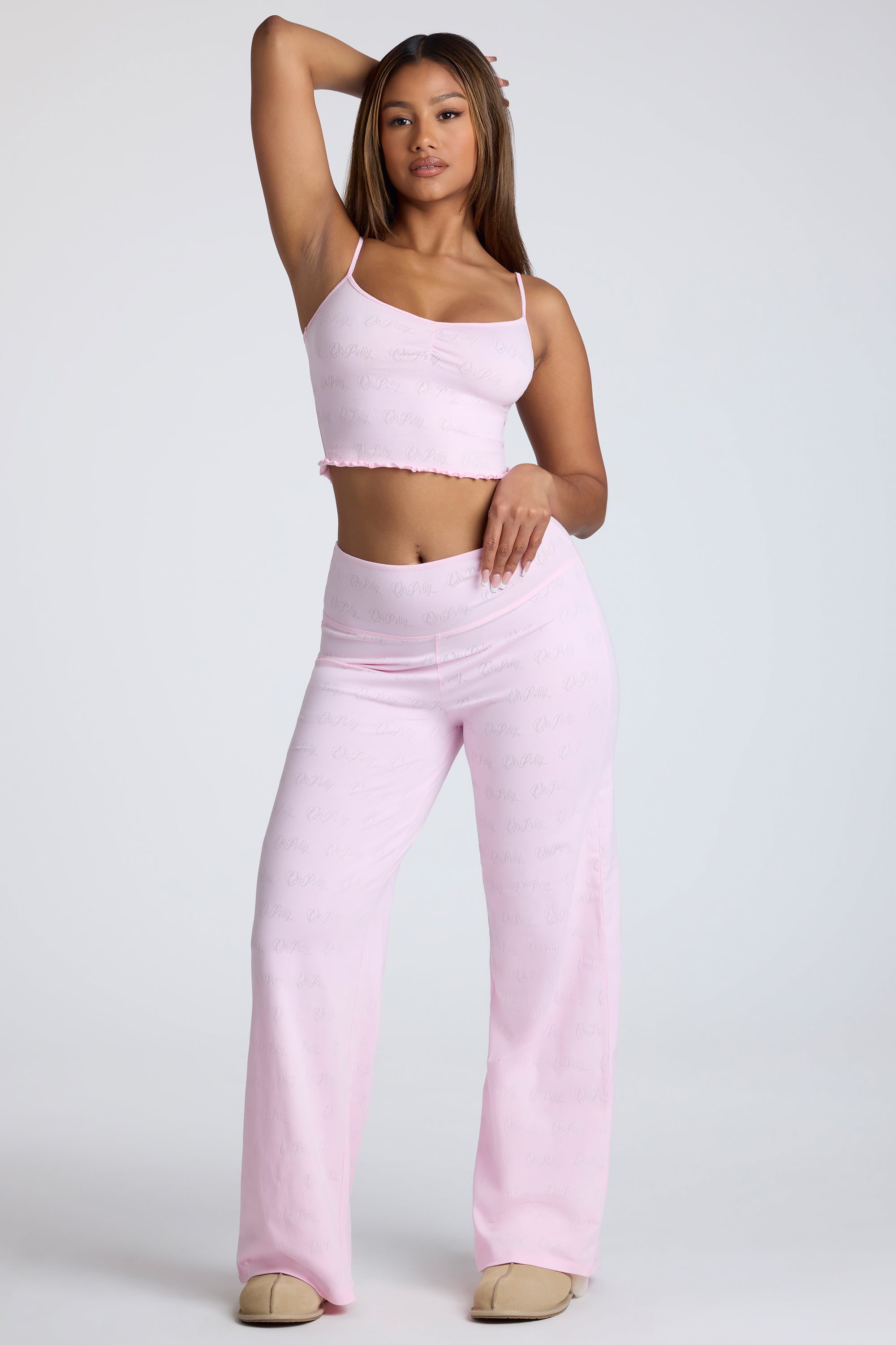 Strappy Ruched Pointelle Crop Top in Baby Pink