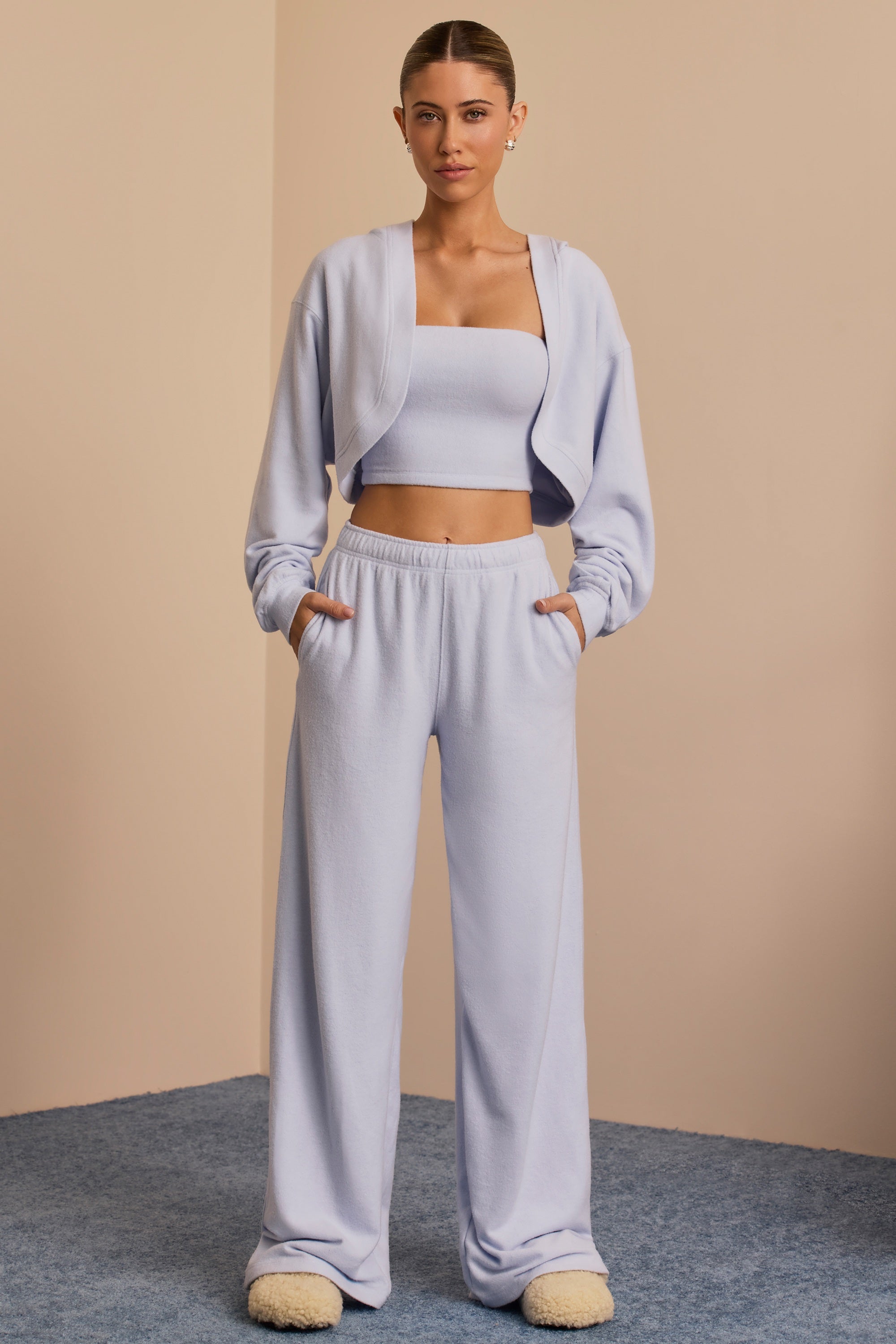 Petite Brushed Jersey Wide-Leg Joggers in Soft Blue