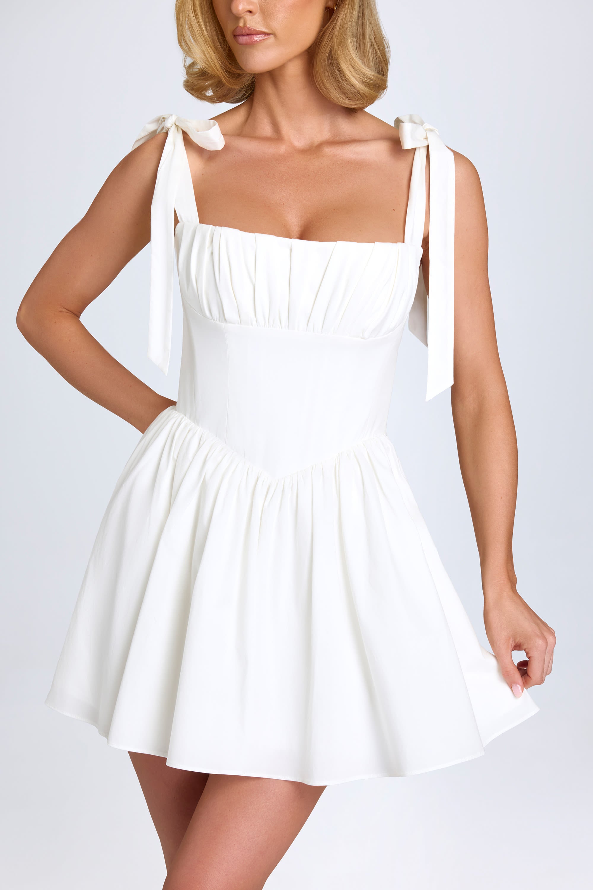 Ruched Corset Mini Dress in White