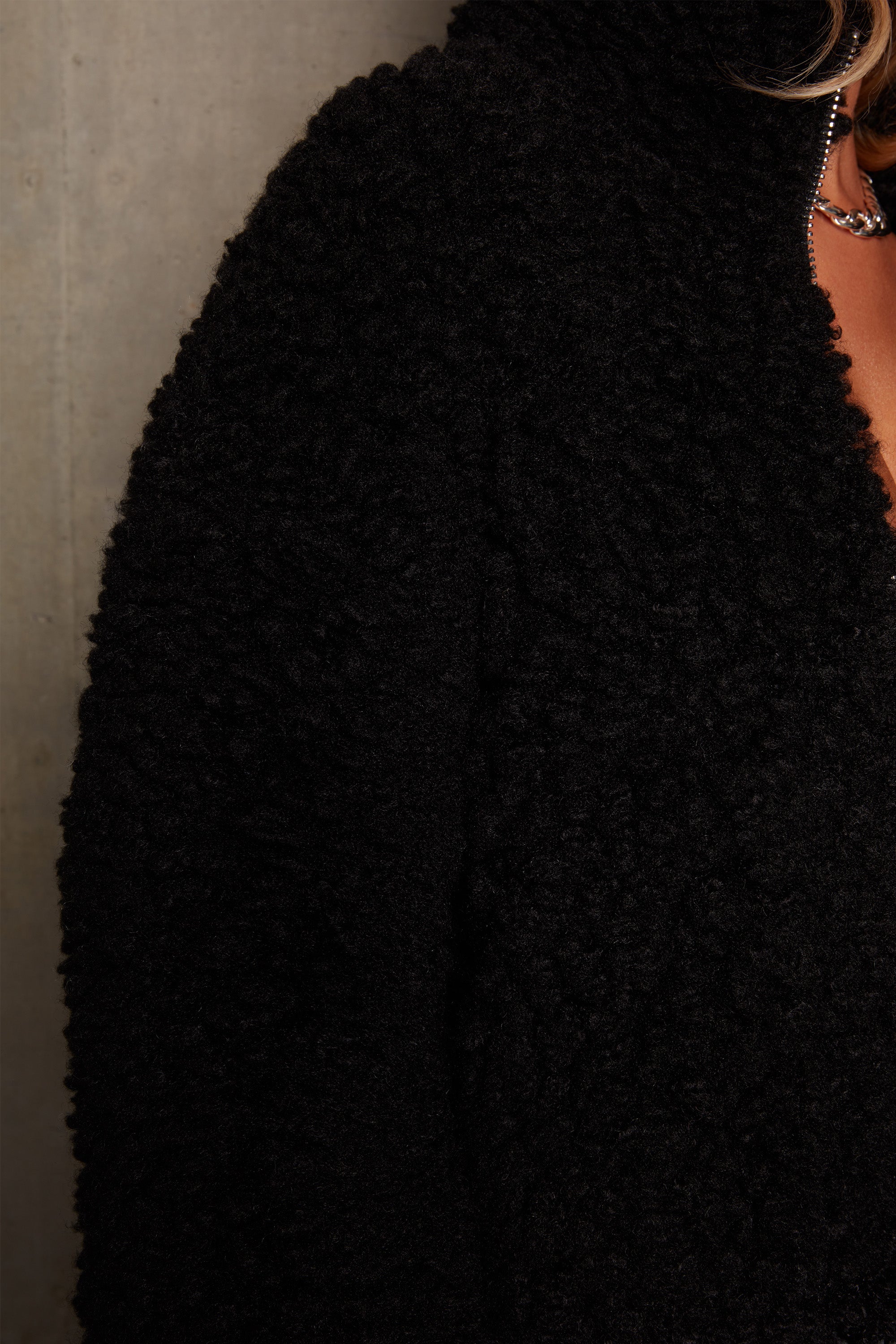 Oversized Boucle Teddy Coat in Black