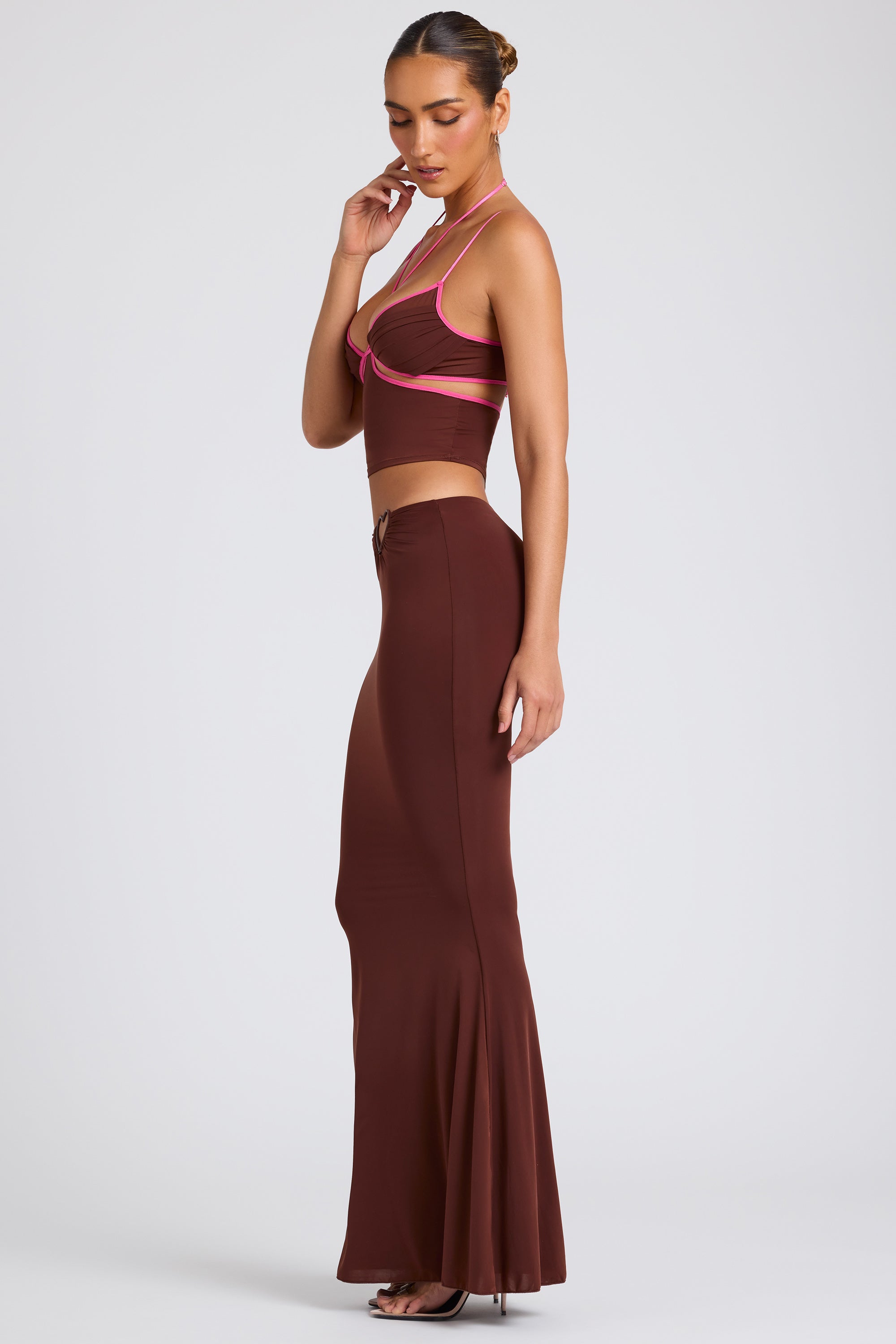 Mid Rise Maxi Skirt in Chocolate Brown