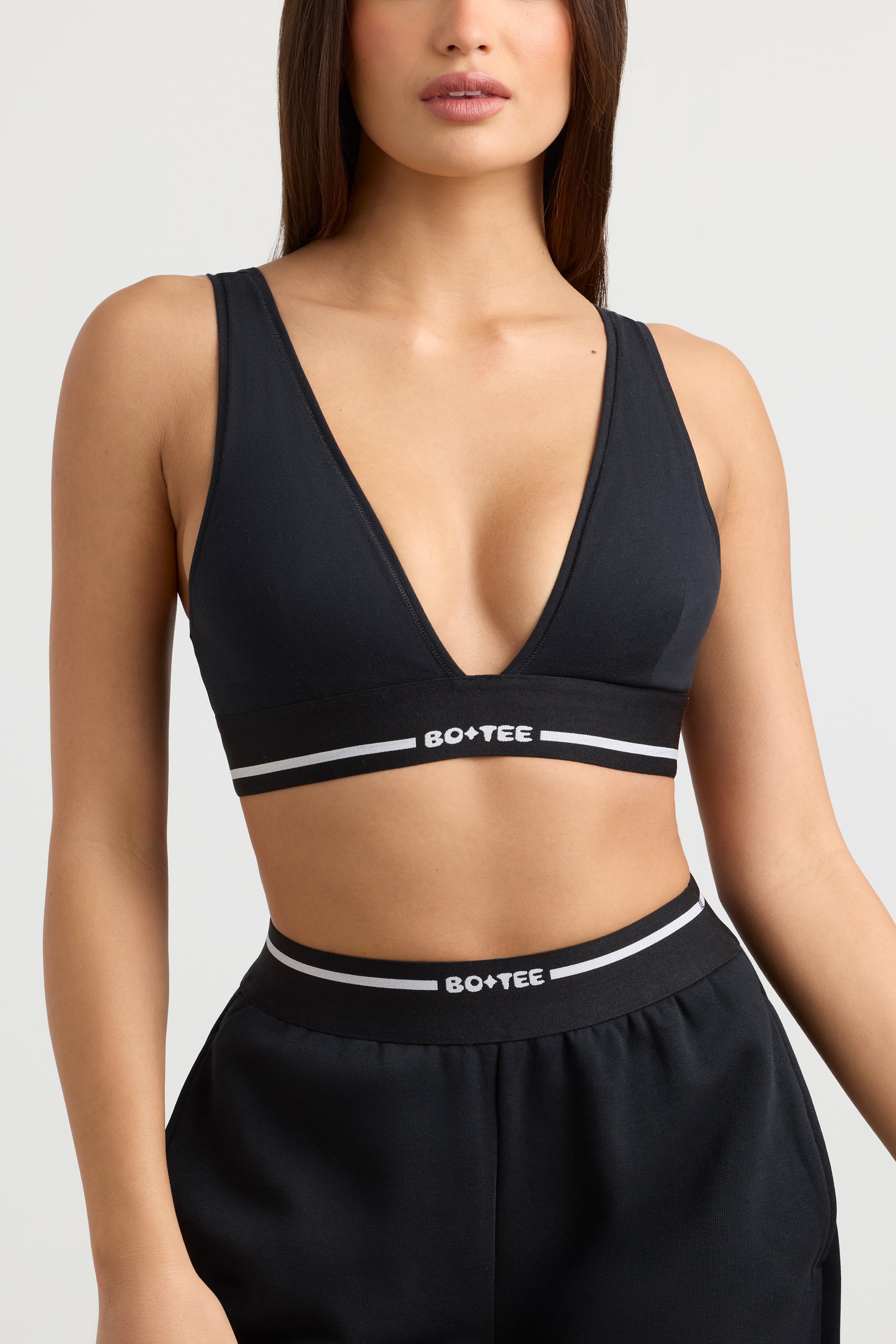 Plunge-Neck Crop Top in Black