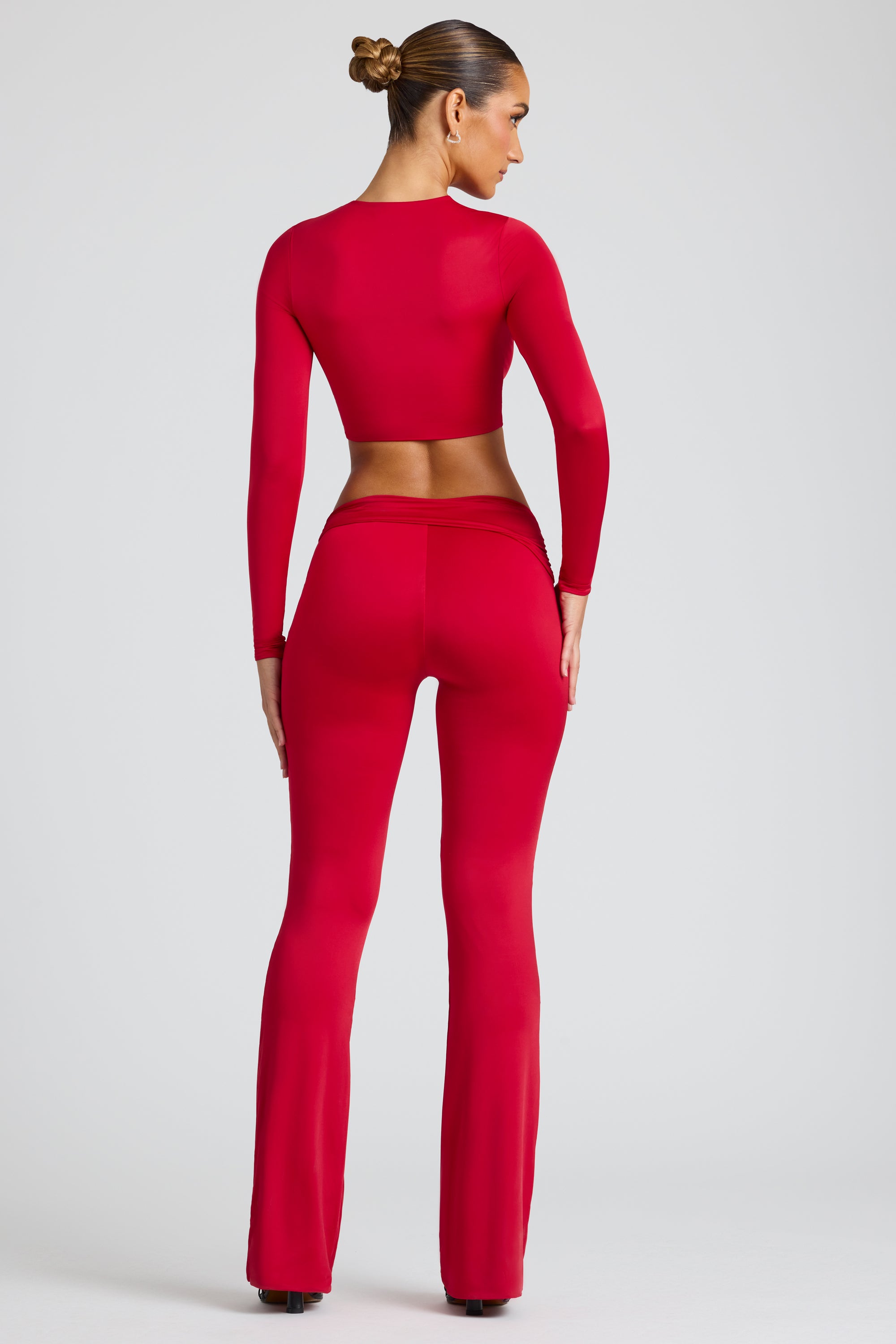 Tall Draped Detail Straight Leg Trousers in Fire Red