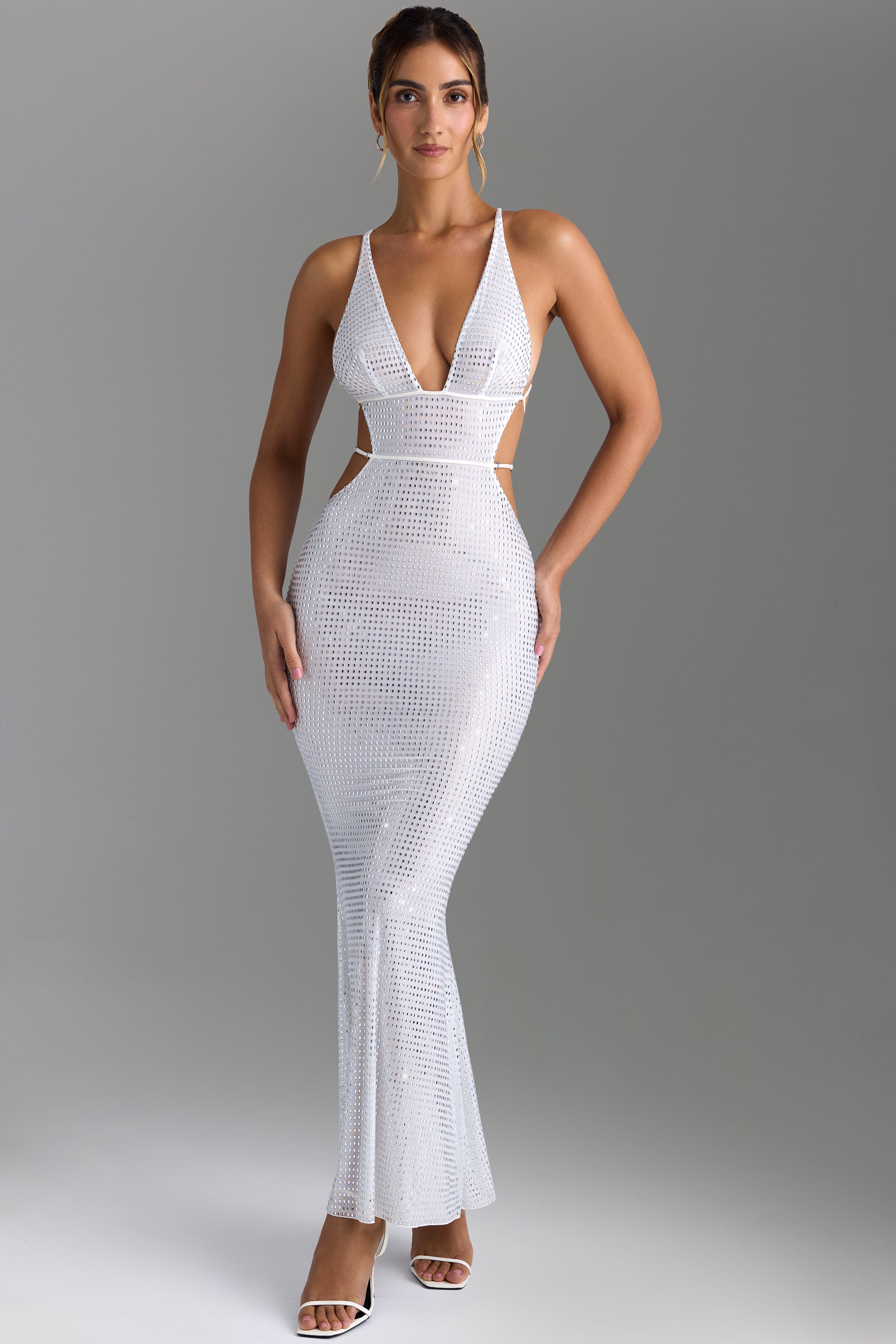 Embellished Cut-Out Maxi Dress in White