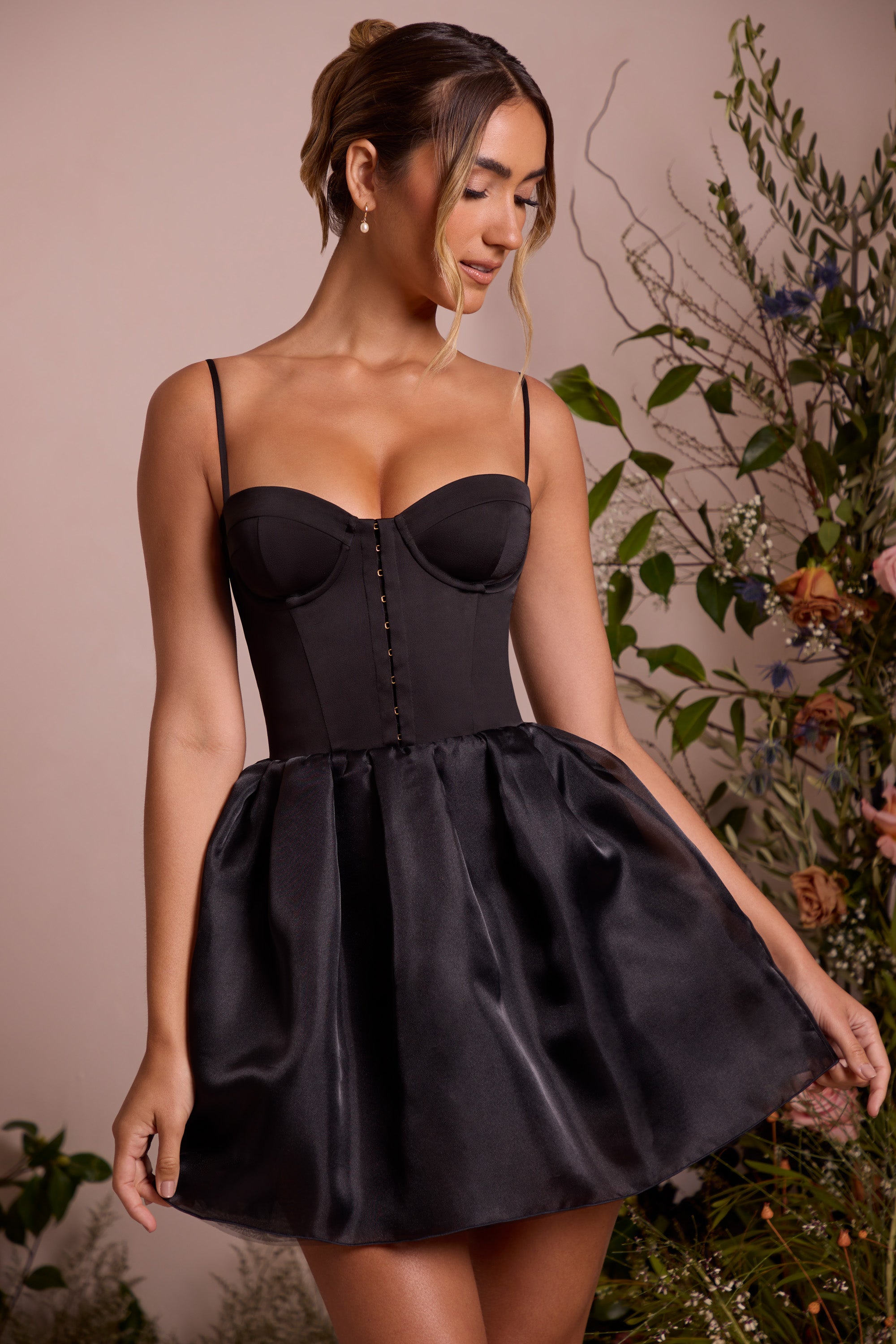 Tulle Skirt Corset Mini Dress in Black